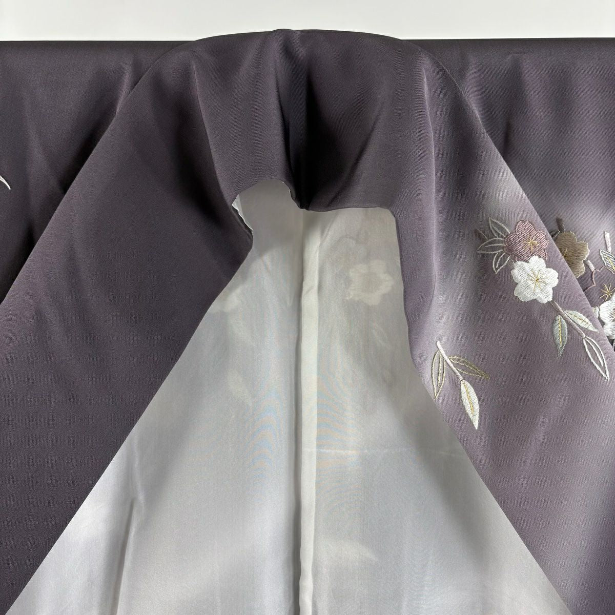 【美品】訪問服 身長164cm 袖長69cm L 雙層 花丸紋 霞 刺繡 金線 灰紫 純蠶絲 逸品級