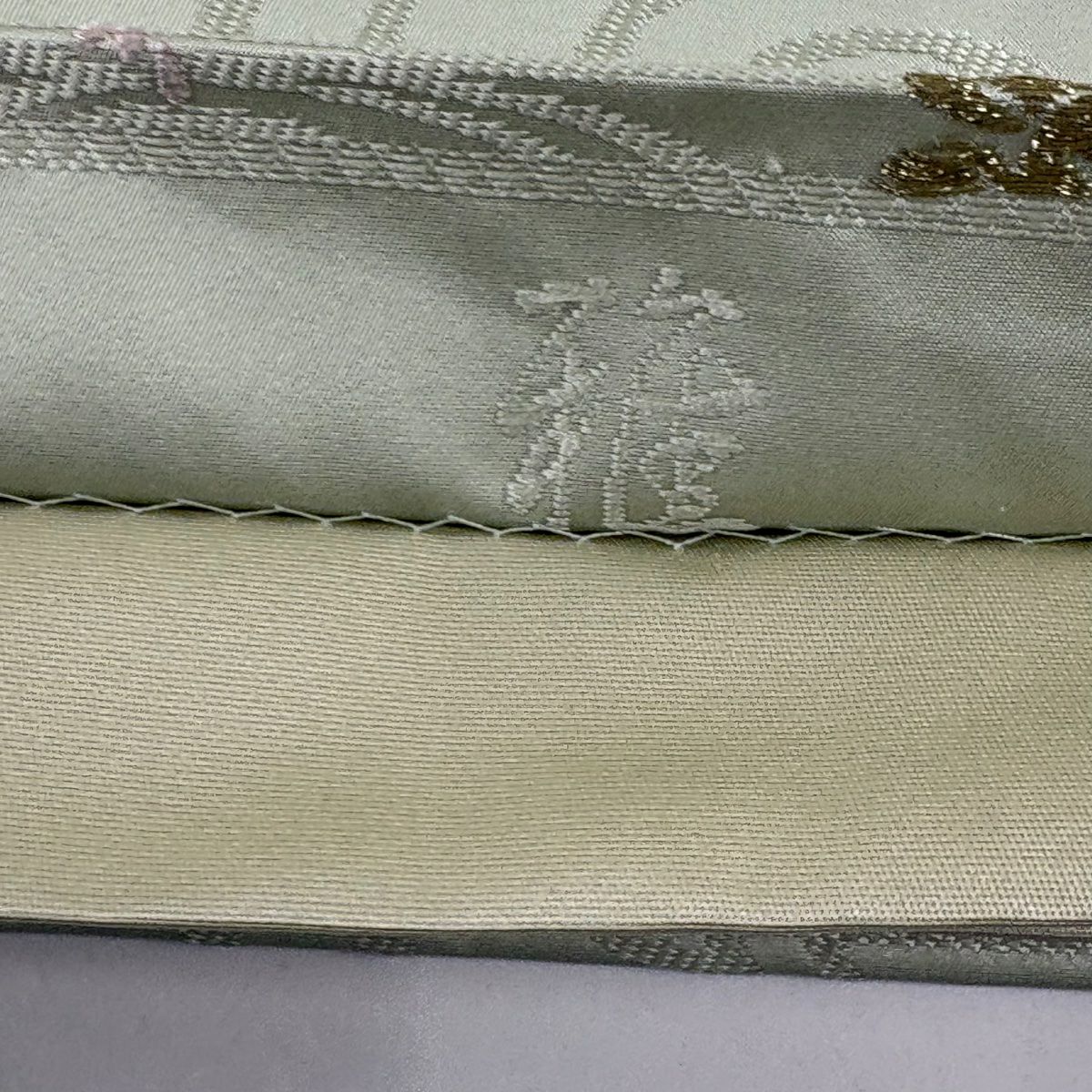 【美品】 袋帶 名品級 花丸紋 橘色 唐織 金金箔 淺綠 六通 純蠶絲