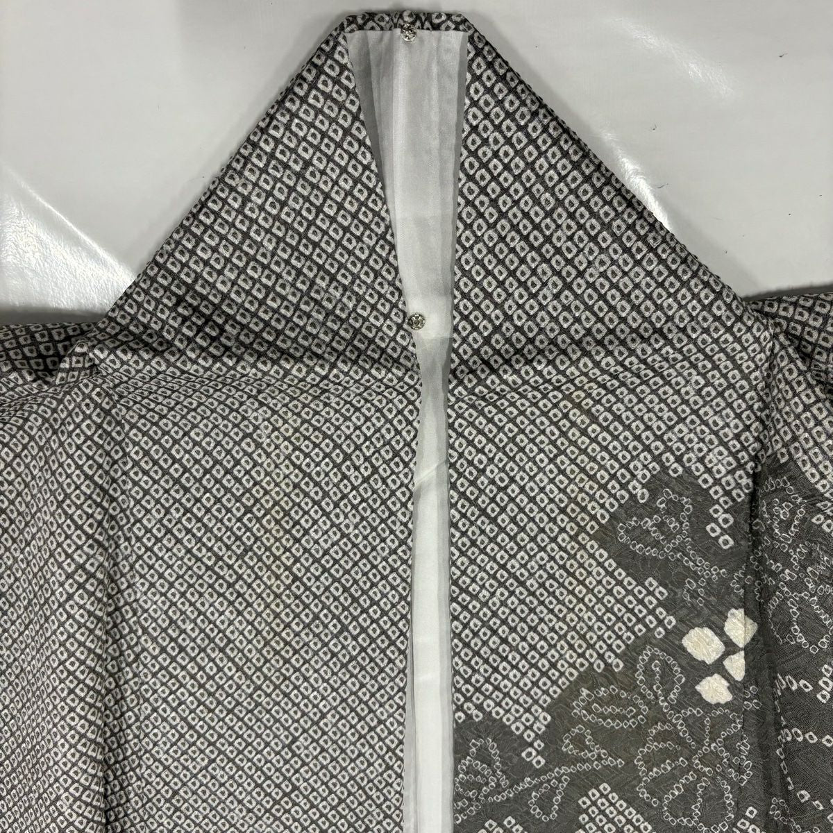 訪問服 身長158.5cm 袖長65cm M 雙層 枝花 七寶紋 總絞染 漸層 灰色 純蠶絲 名品級