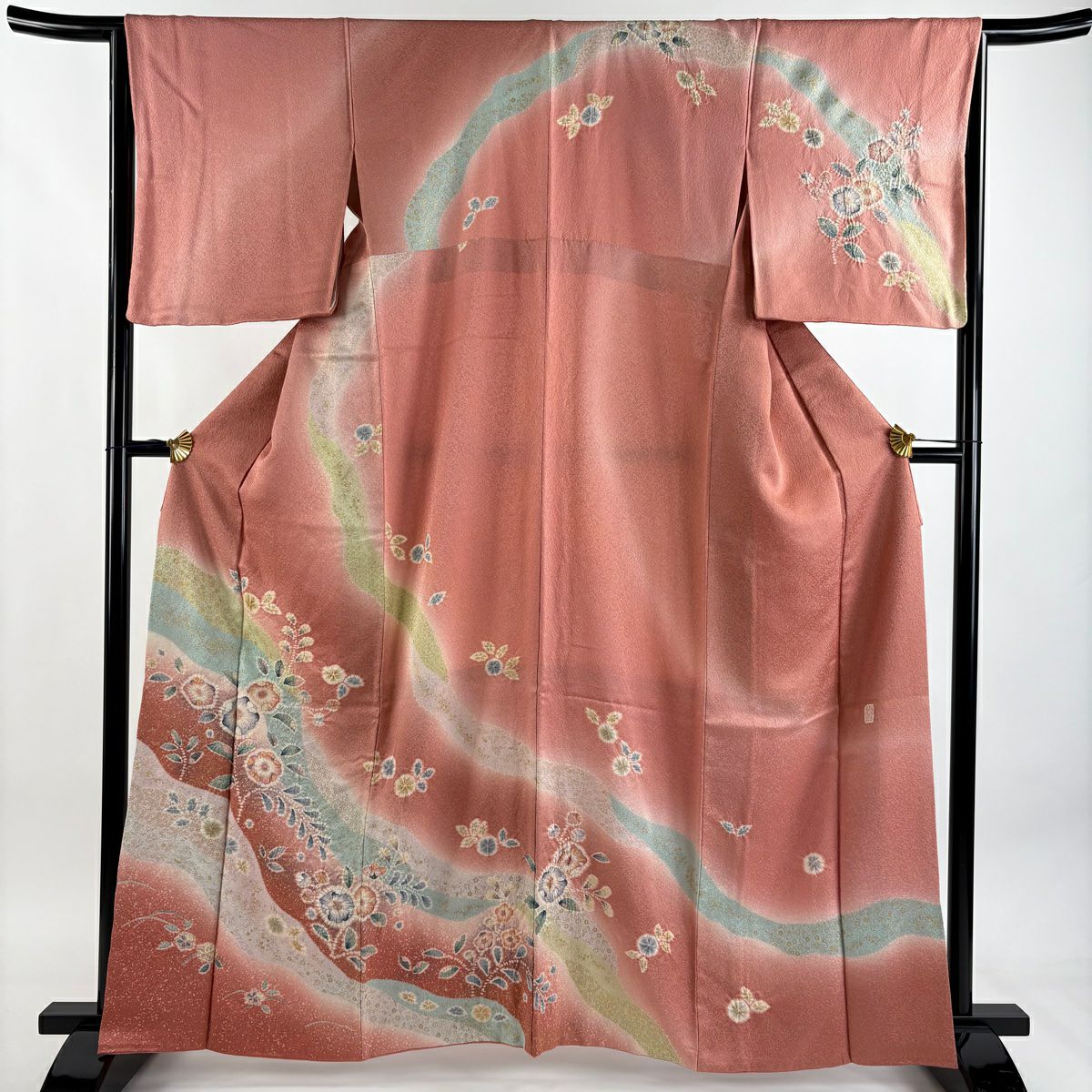訪問服 身長162.5cm 袖長65.5cm M 雙層 翠山工房 落款あり 辻花染 道長取 金銀彩 漸層 粉紅 純蠶絲 名品級