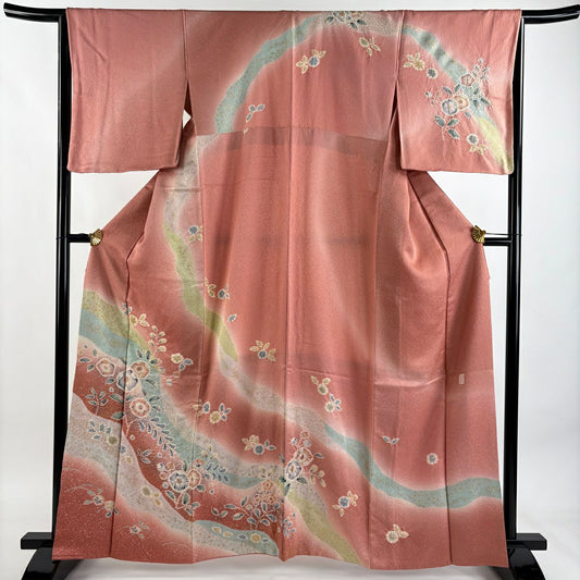 訪問服 身長162.5cm 袖長65.5cm M 雙層 翠山工房 落款あり 辻花染 道長取 金銀彩 漸層 粉紅 純蠶絲 名品級