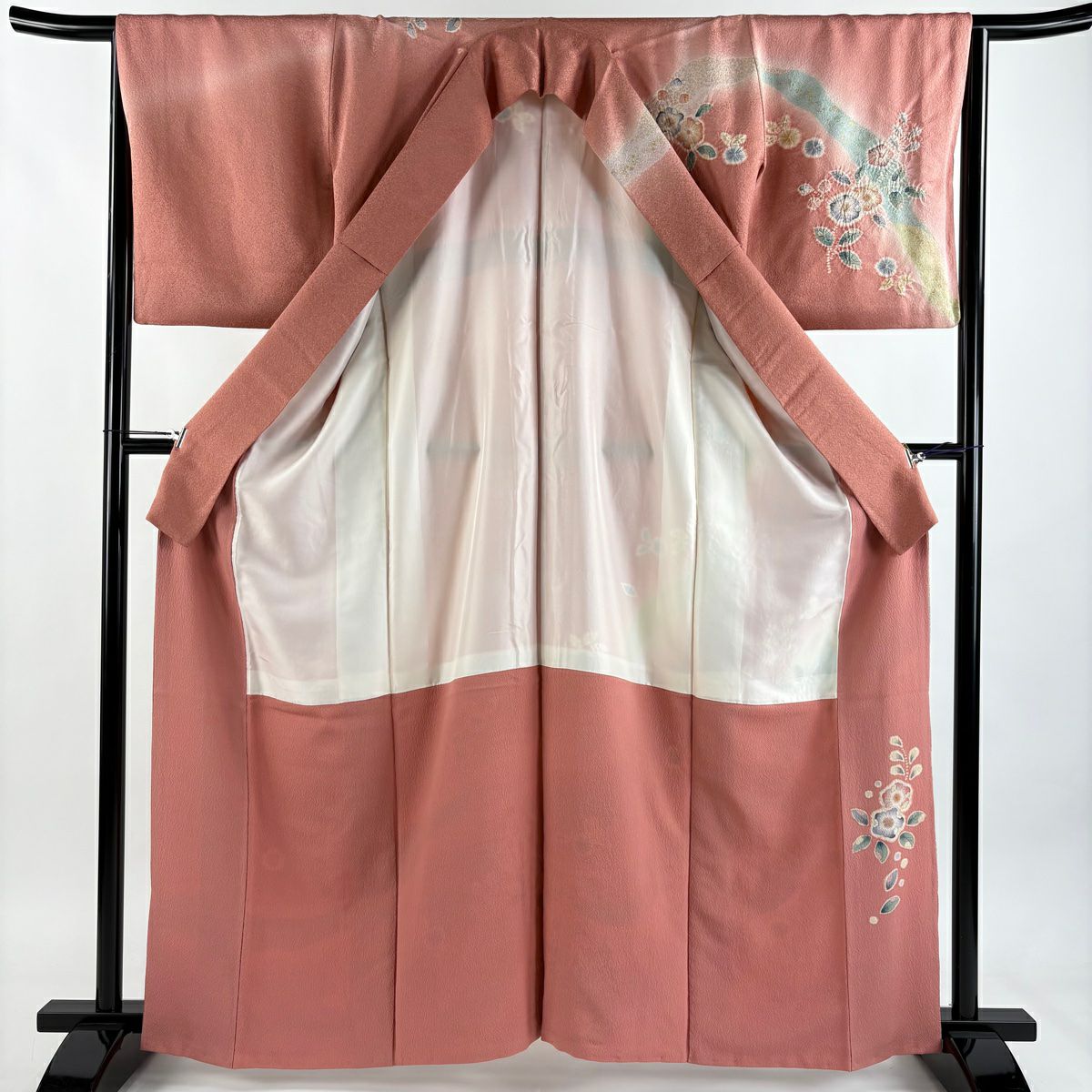 訪問服 身長162.5cm 袖長65.5cm M 雙層 翠山工房 落款あり 辻花染 道長取 金銀彩 漸層 粉紅 純蠶絲 名品級