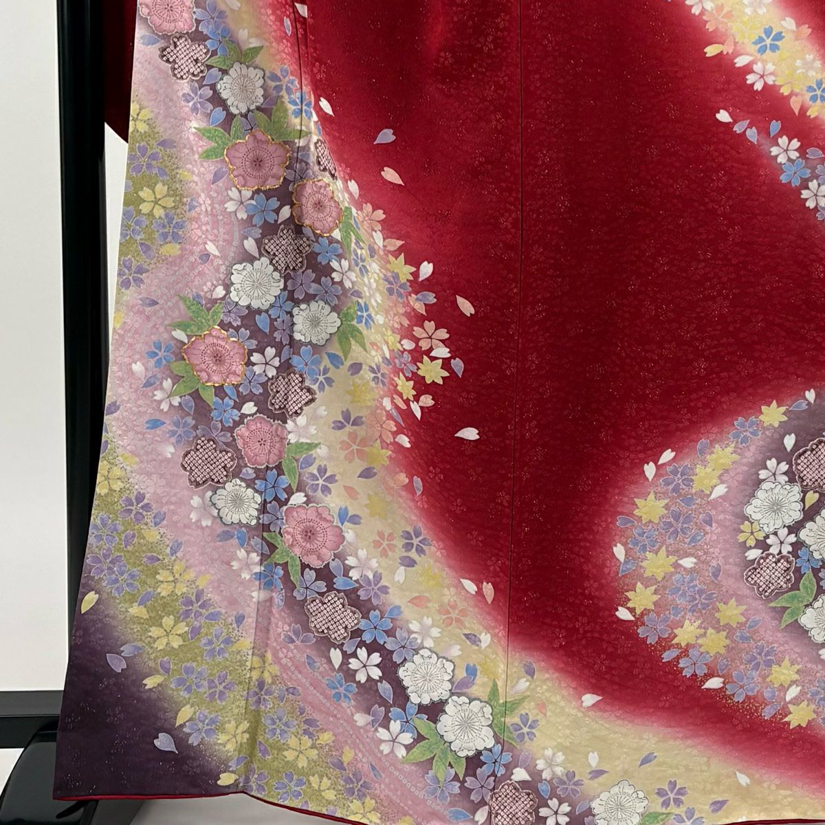 振袖禮服 身長165.5cm 袖長66.5cm M 雙層 辻花染 樱 銀通 金銀彩 紅 純蠶絲 名品級