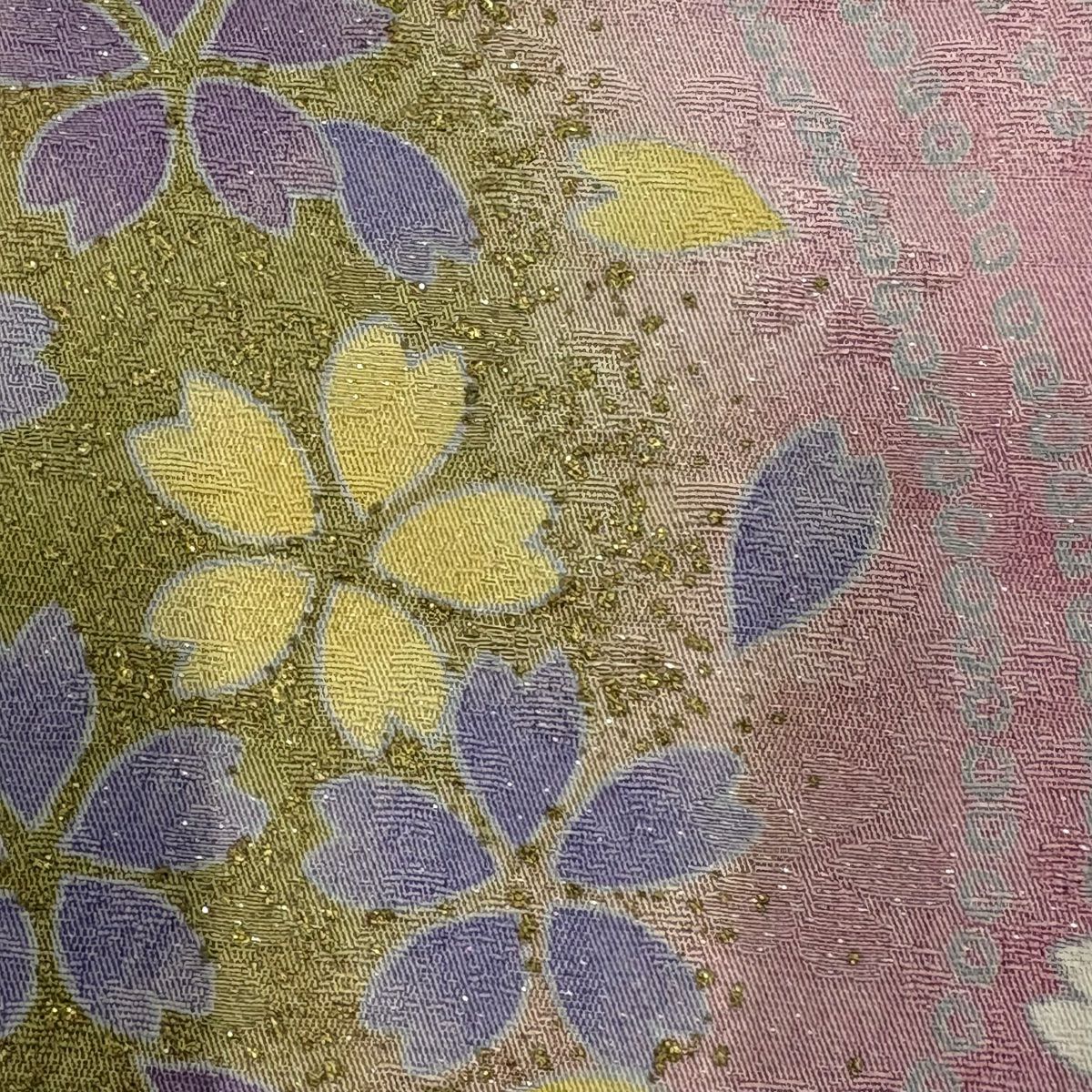 振袖禮服 身長165.5cm 袖長66.5cm M 雙層 辻花染 樱 銀通 金銀彩 紅 純蠶絲 名品級