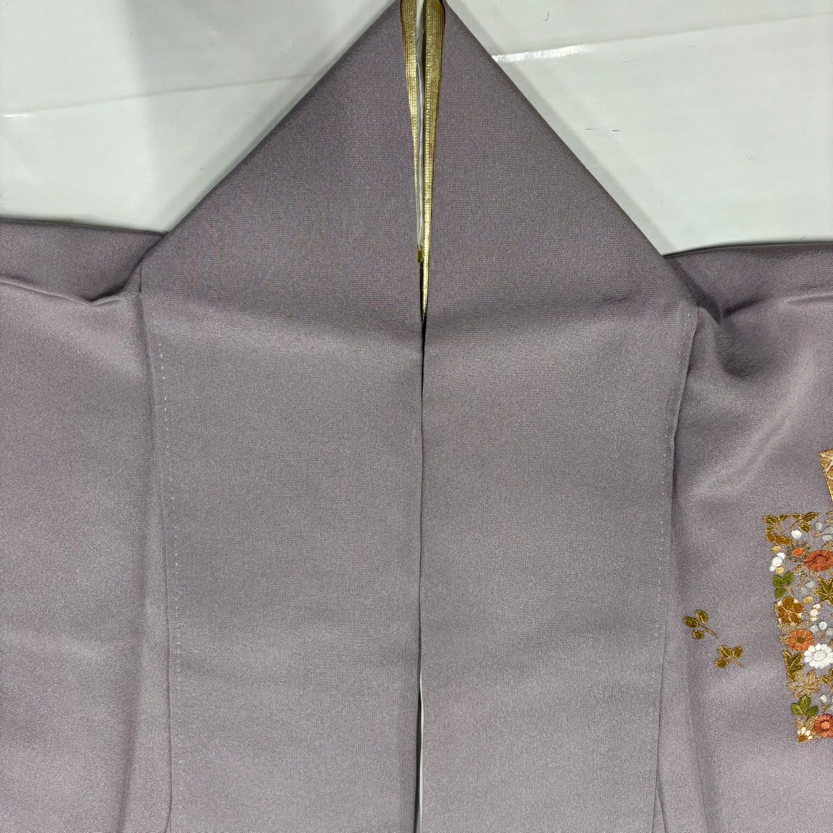 付下 身長161.5cm 袖長66.5cm M 雙層 草花紋紋 器物刺繡 金線 淺紫 純蠶絲 名品級