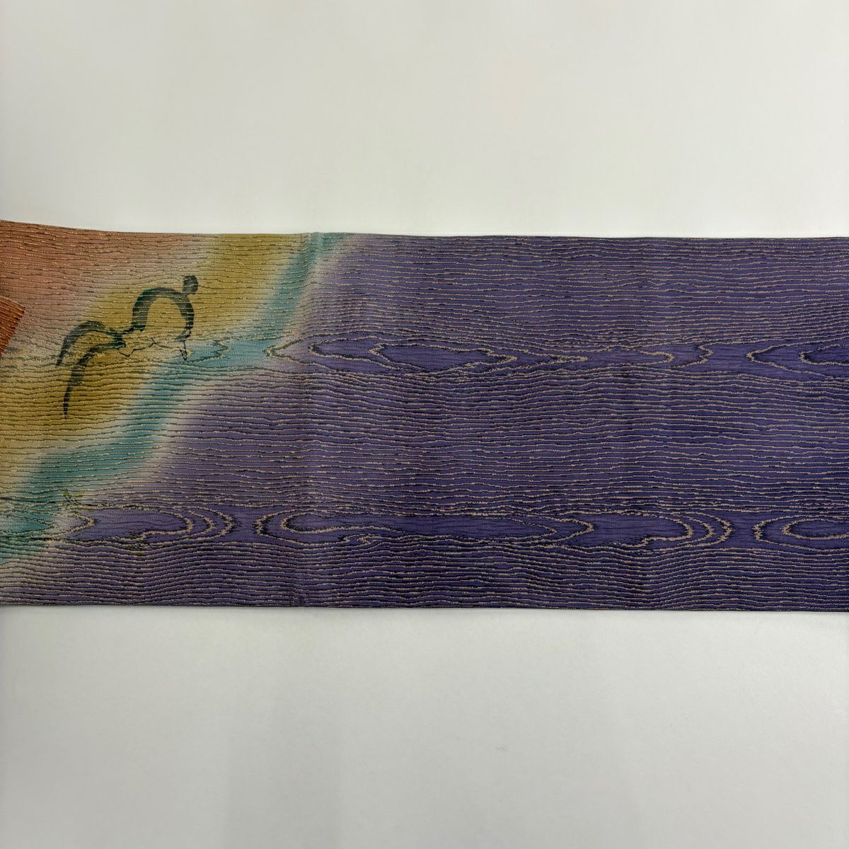 【美品】 袋帶 名品級 大和 動物 木紋 金金箔 漸層 山吹茶 素材 純蠶絲