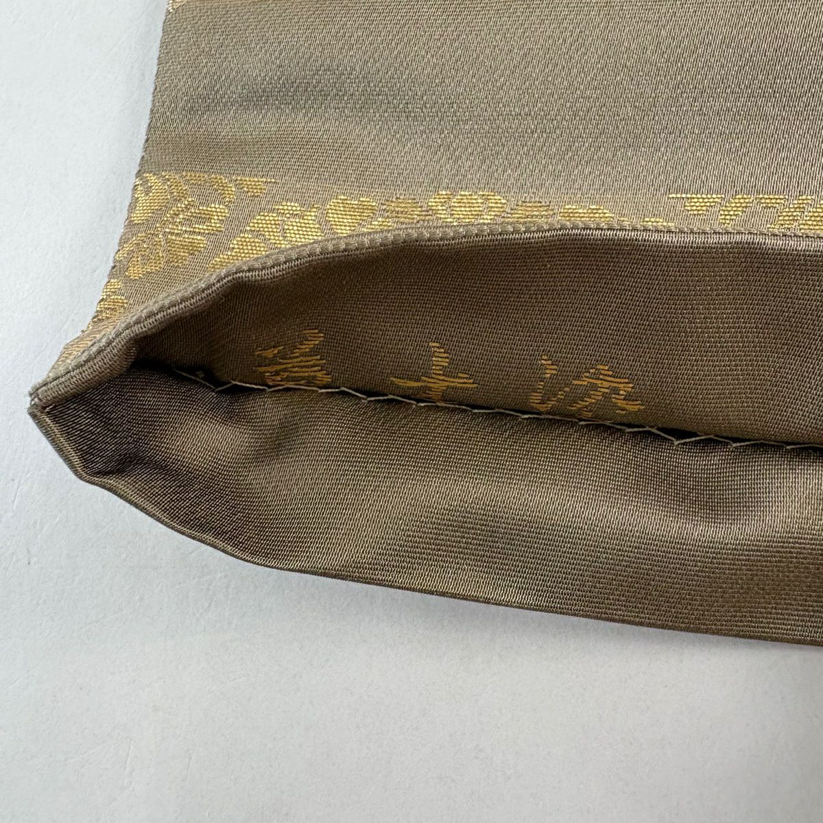 【美品】 袋帶 秀品級 華紋 段紋 金金箔 灰茶 お太鼓圖案 純蠶絲
