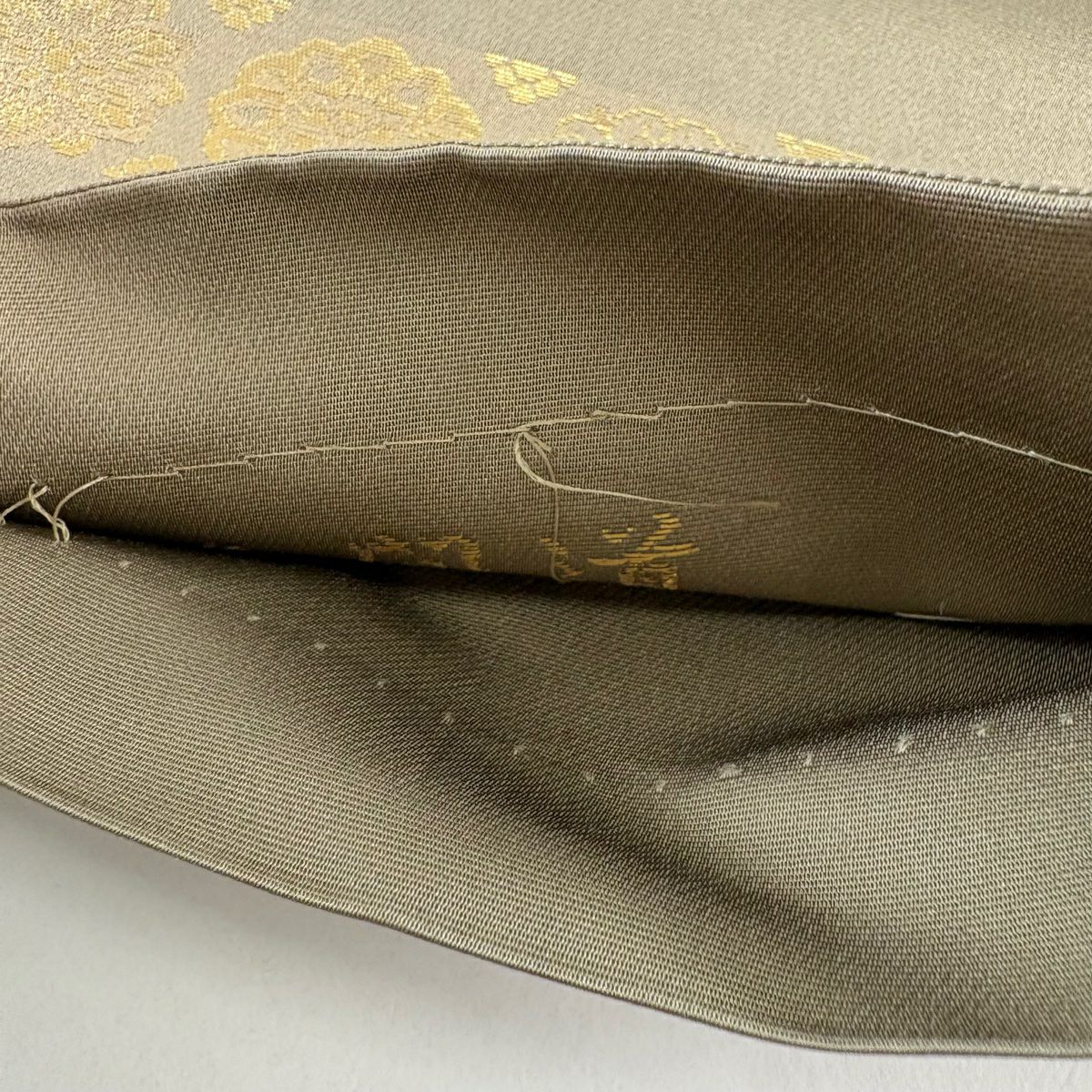 【美品】 袋帶 秀品級 華紋 段紋 金金箔 灰茶 お太鼓圖案 純蠶絲