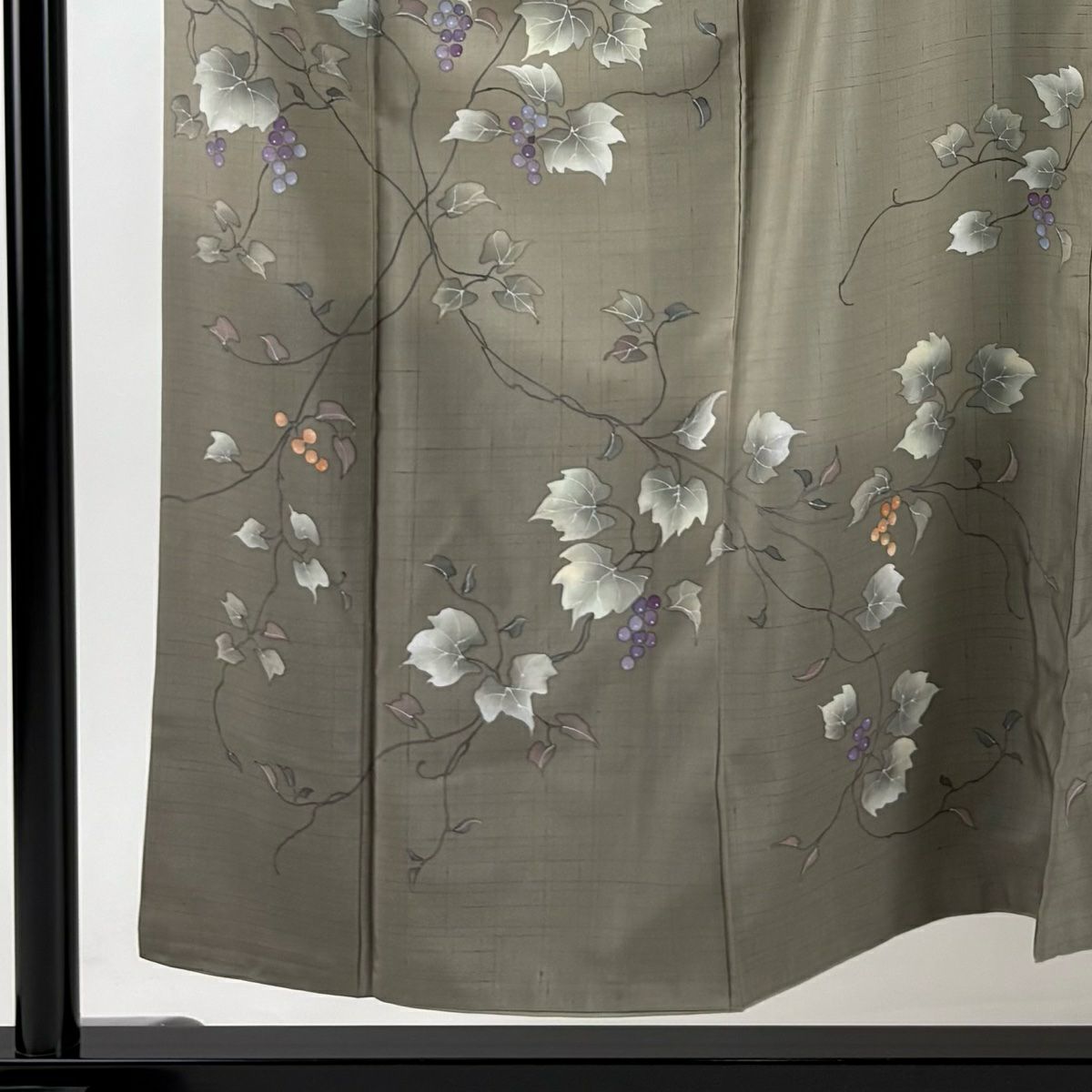 【美品】訪問服 身長155cm 袖長64cm M 雙層 紬織織 落款あり 葡萄 薄茶 純蠶絲 秀品級