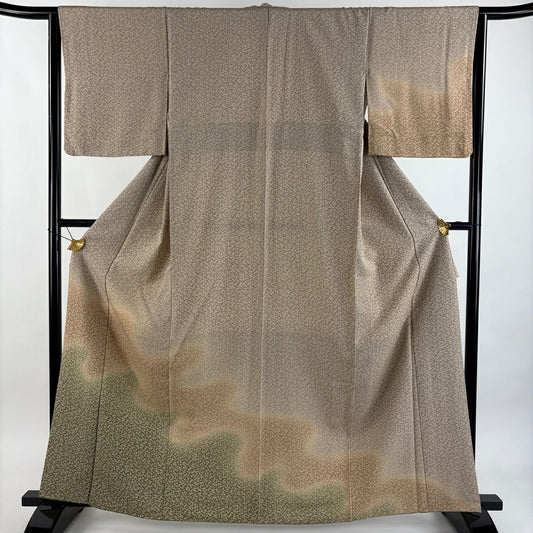 【美品】 付下 身長163.5cm 袖長63.5cm S 雙層 櫻花 霞 逐漸染 薄茶 純蠶絲 優品級