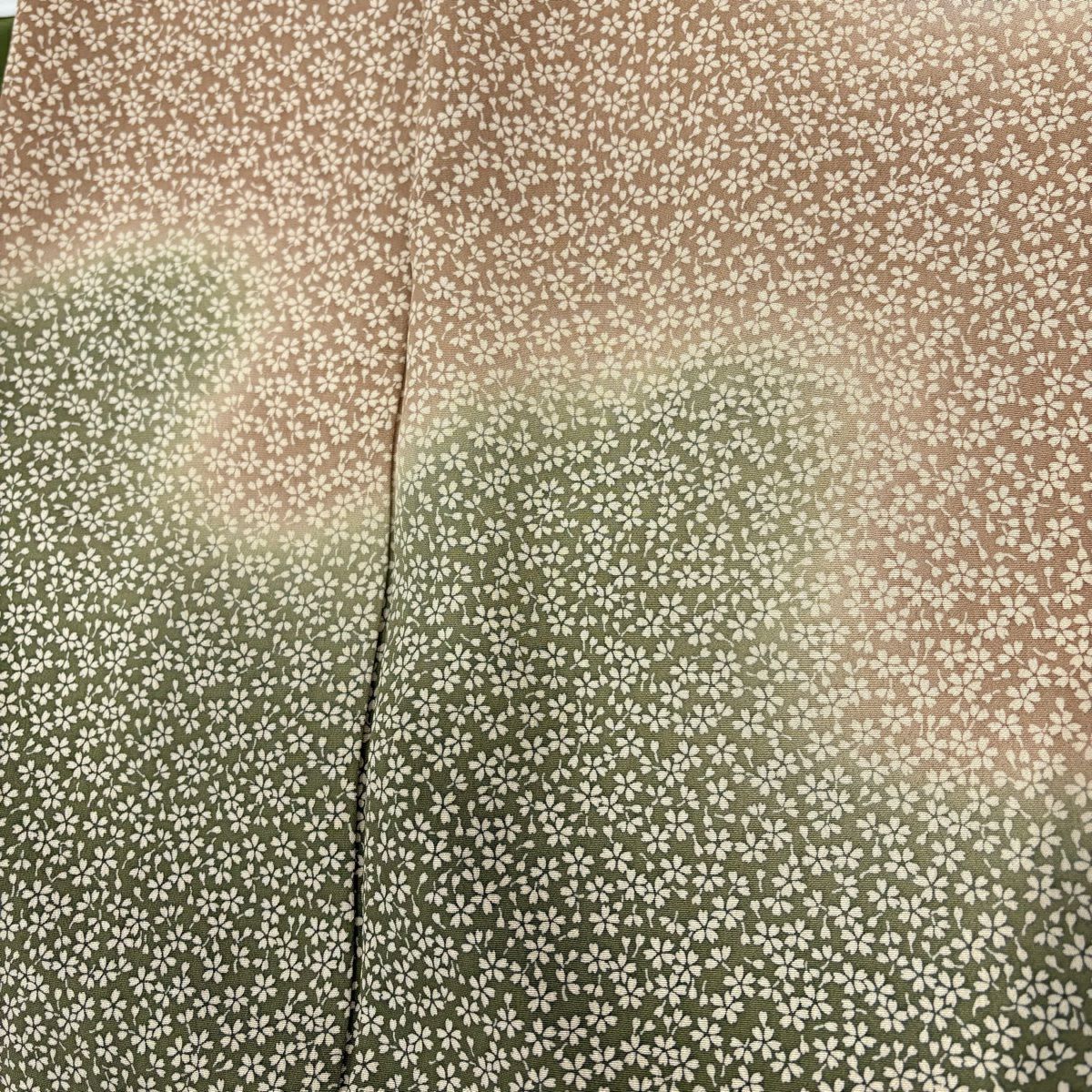 【美品】 付下 身長163.5cm 袖長63.5cm S 雙層 櫻花 霞 逐漸染 薄茶 純蠶絲 優品級