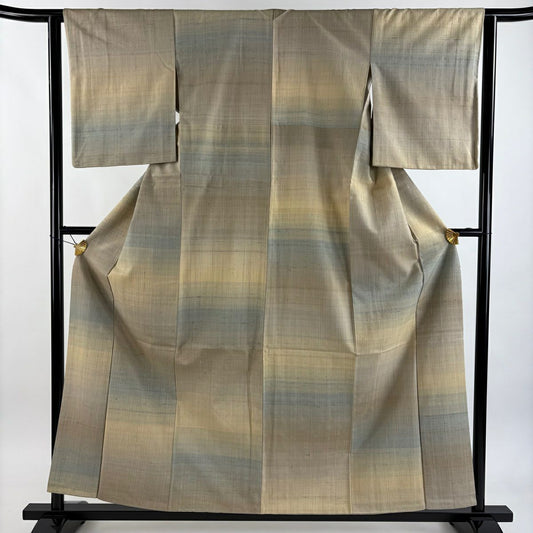 紬織 身長157.5cm 袖長62cm S 雙層 段縞 薄茶 純蠶絲 秀品級