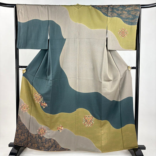 訪問服 身長162cm 袖長66cm M 雙層 華紋 鳥 刺繡 金彩裝飾 鶯 純蠶絲 秀品級