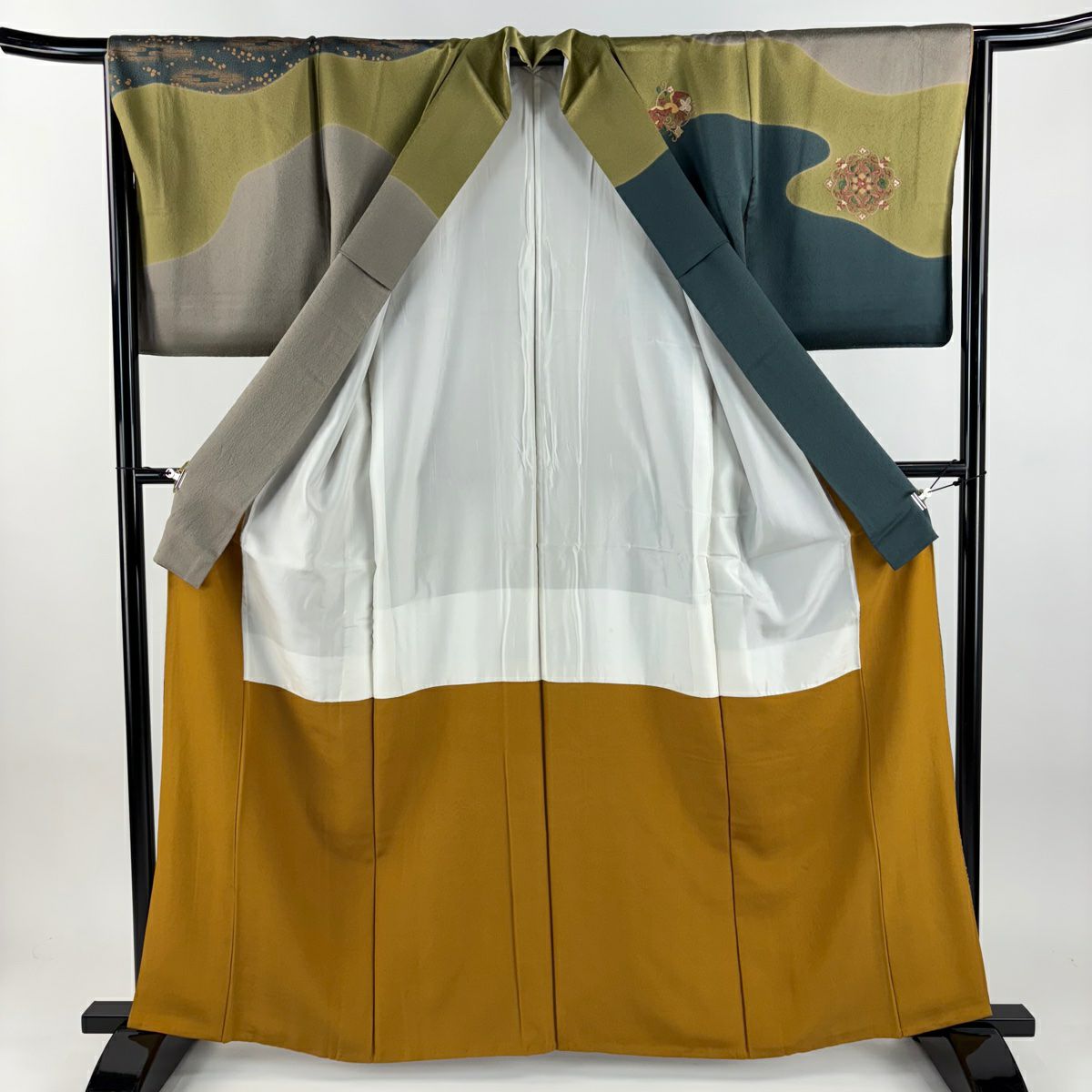 訪問服 身長162cm 袖長66cm M 雙層 華紋 鳥 刺繡 金彩裝飾 鶯 純蠶絲 秀品級