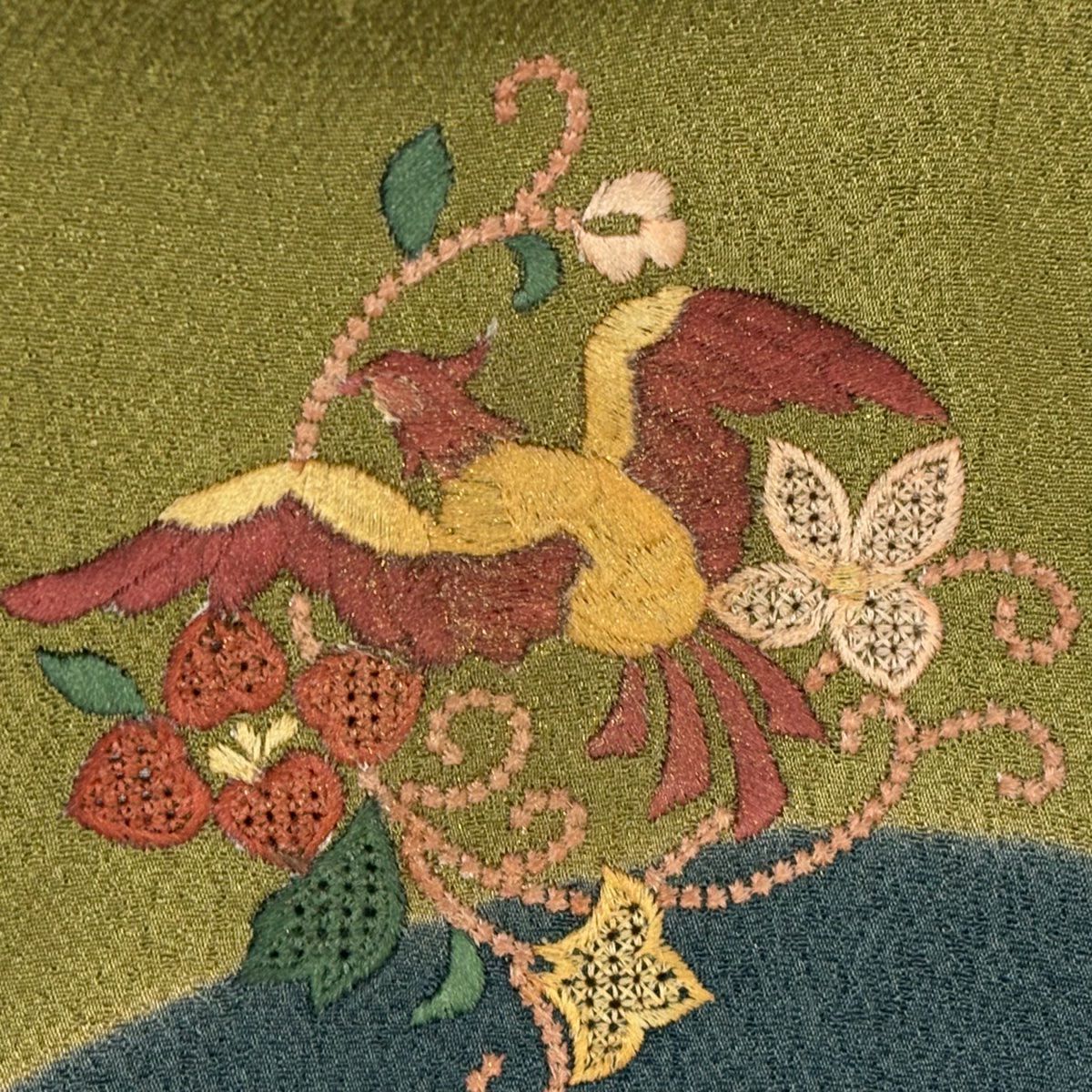 訪問服 身長162cm 袖長66cm M 雙層 華紋 鳥 刺繡 金彩裝飾 鶯 純蠶絲 秀品級