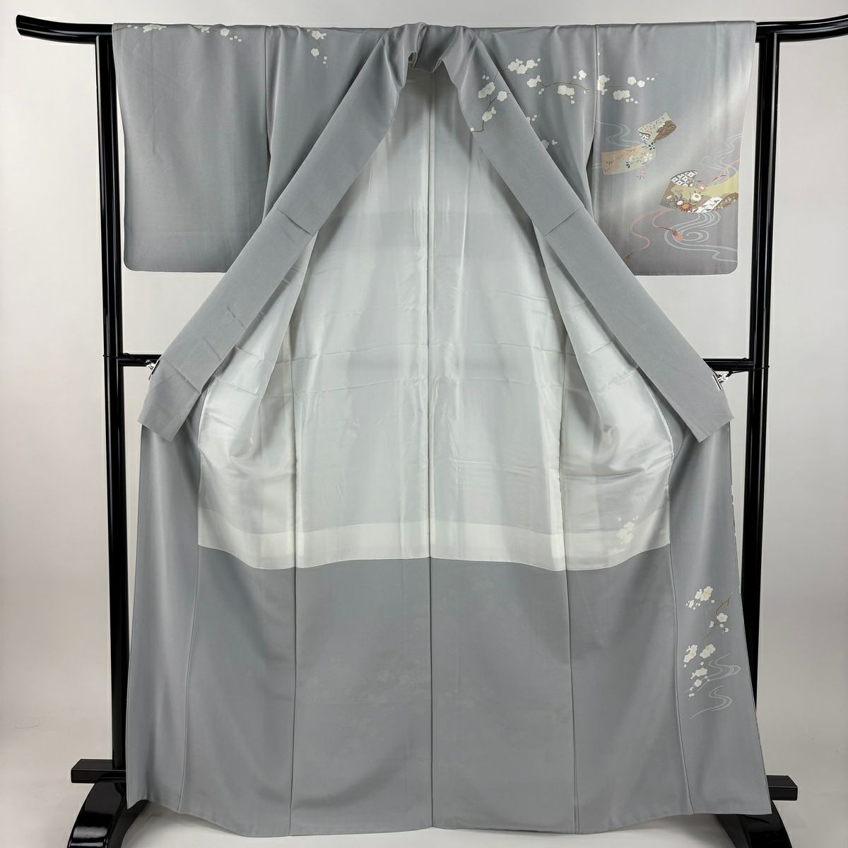 訪問服 身長166cm 袖長63cm S 雙層 大和 布料 枝梅花 漸層 青灰 純蠶絲 優品級