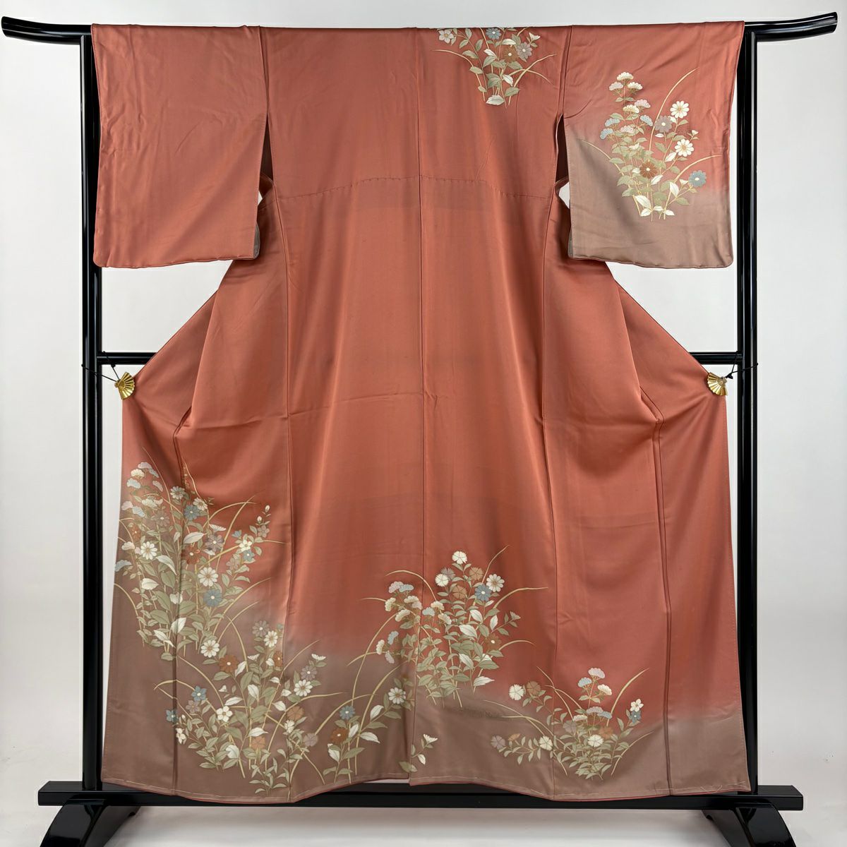 訪問服 身長158cm 袖長64cm M 雙層 菊花 女郎花 金銀彩 漸層 橙色 純蠶絲 優品級