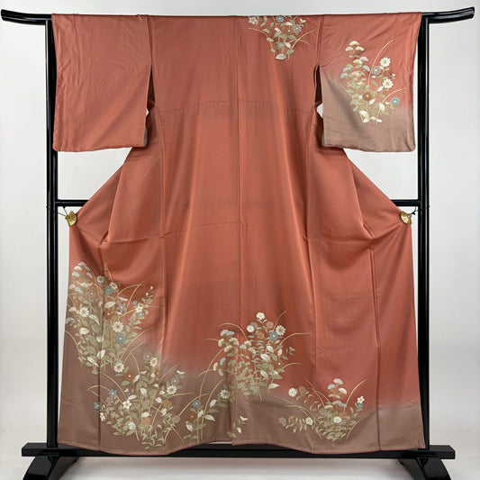 訪問服 身長158cm 袖長64cm M 雙層 菊花 女郎花 金銀彩 漸層 橙色 純蠶絲 優品級