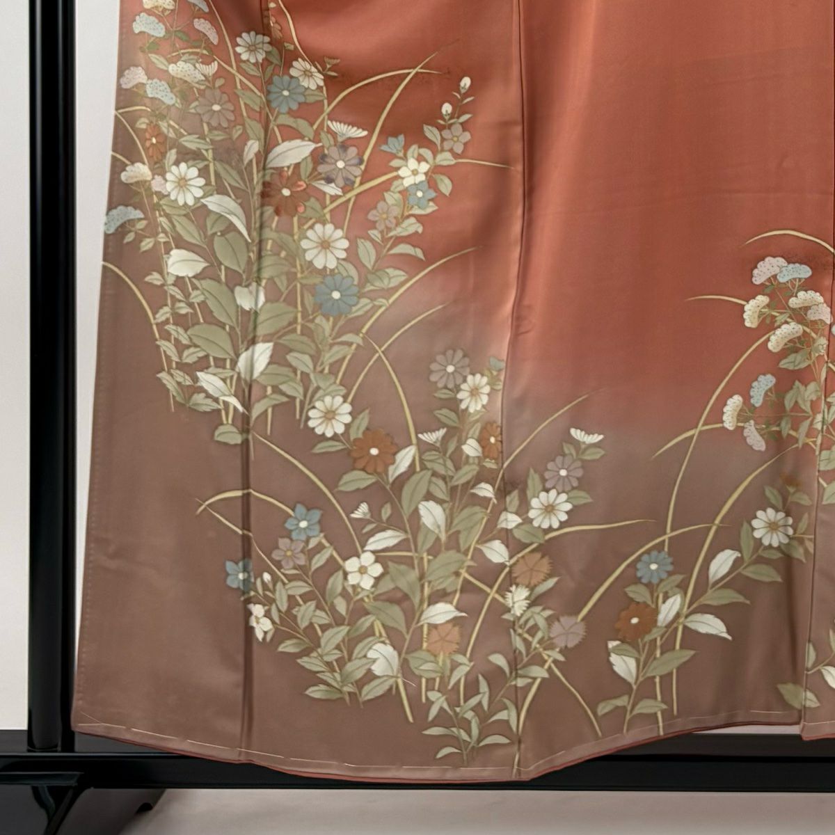 訪問服 身長158cm 袖長64cm M 雙層 菊花 女郎花 金銀彩 漸層 橙色 純蠶絲 優品級