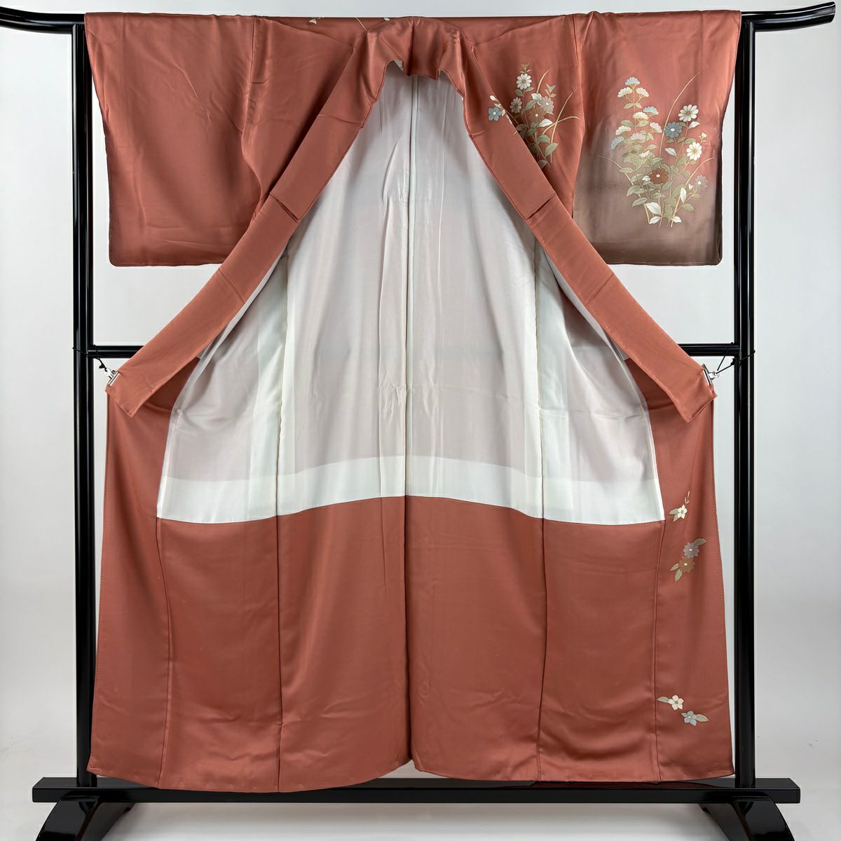 訪問服 身長158cm 袖長64cm M 雙層 菊花 女郎花 金銀彩 漸層 橙色 純蠶絲 優品級