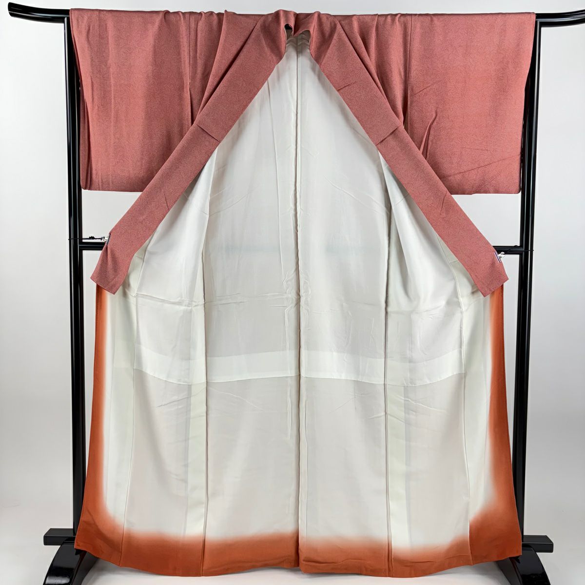 江戶小紋 身長165.5cm 袖長67cm M 雙層 內田秀一 落款あり 松樹葉 鼓 紅 純蠶絲 秀品級 一つ紋