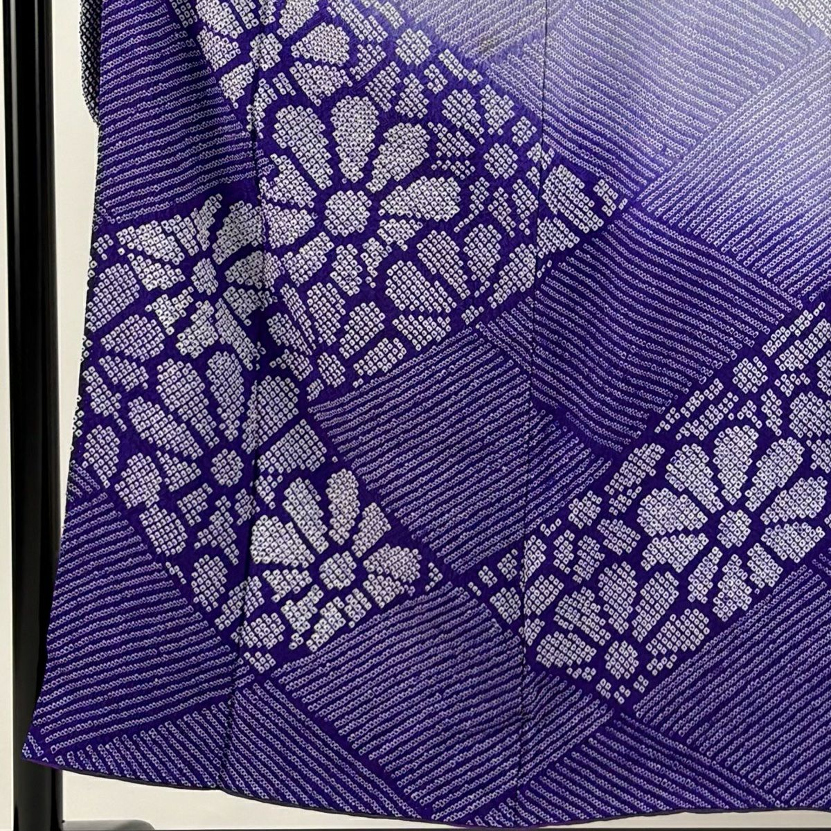 振袖禮服 身長153cm 袖長62.5cm S 雙層 菊花 菱 總絞染 紫 純蠶絲 秀品級