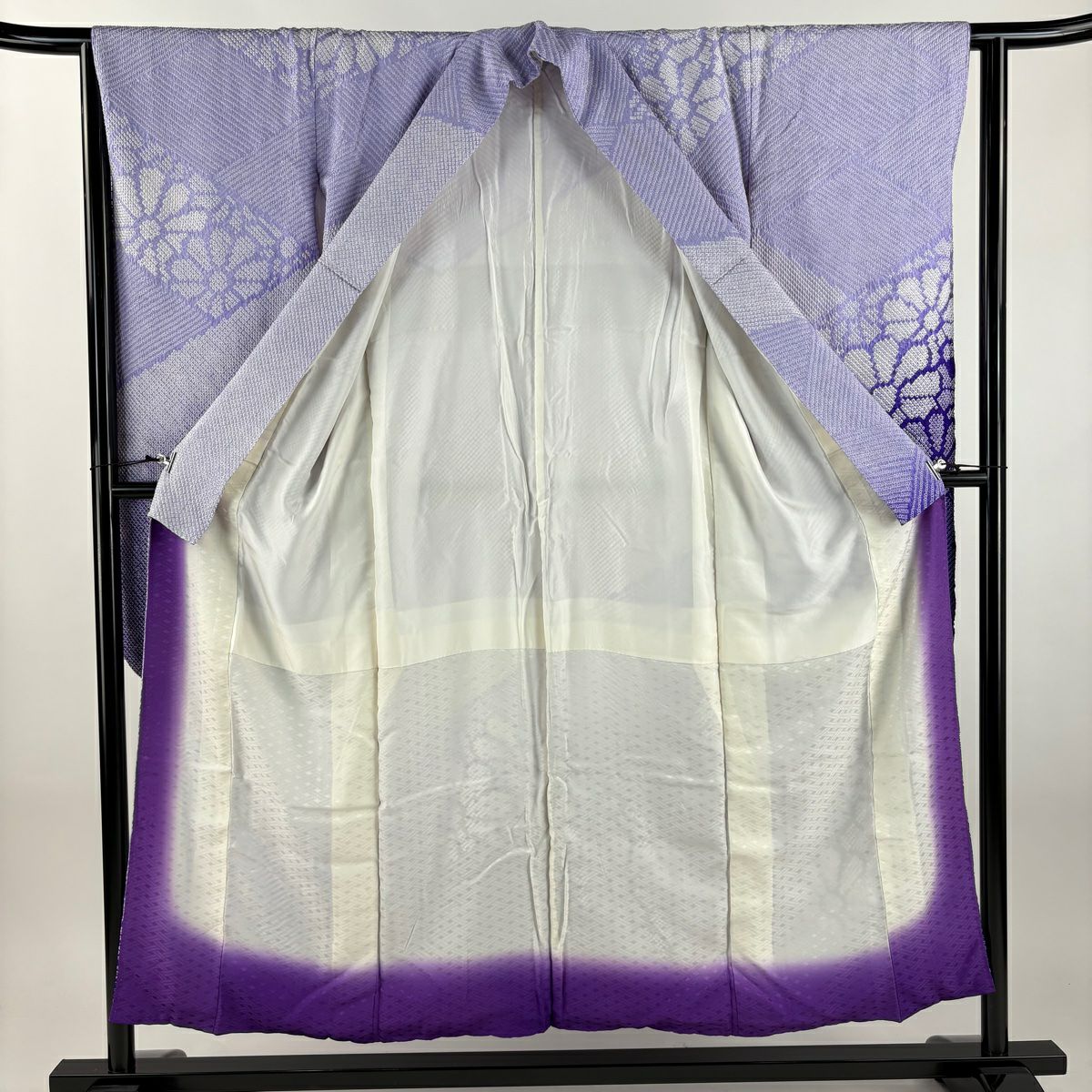 振袖禮服 身長153cm 袖長62.5cm S 雙層 菊花 菱 總絞染 紫 純蠶絲 秀品級