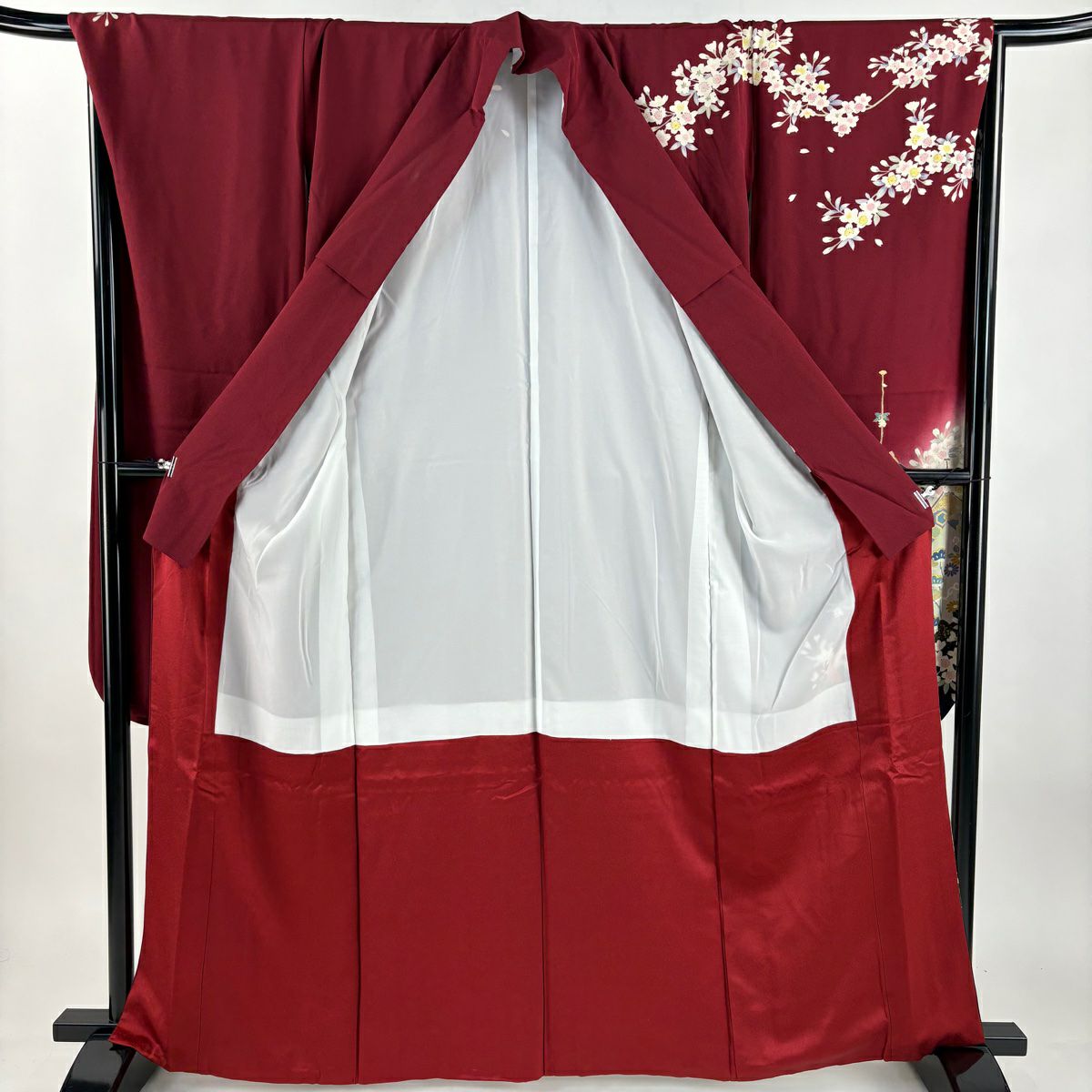 振袖禮服 身長163cm 袖長68.5cm L 雙層 山鉾 幔幕 金絲 金銀彩 深紅 純蠶絲 優品級