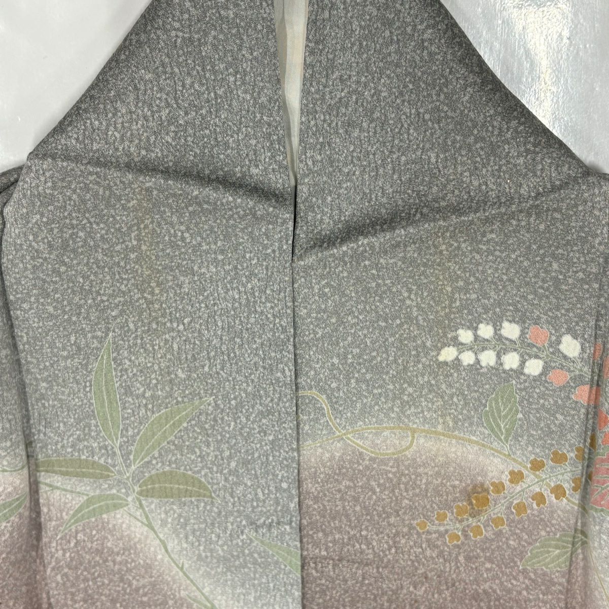 訪問服 身長154cm 袖長63cm S 雙層 冊子 草花紋紋 金彩裝飾 漸層 灰紫 純蠶絲 秀品級