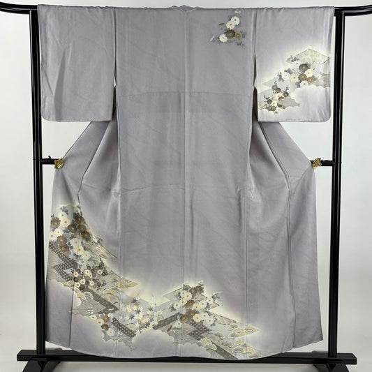訪問服 身長157cm 袖長64.5cm M 雙層 菊花 松樹梅花 金銀彩 漸層 淡紫 純蠶絲 優品級