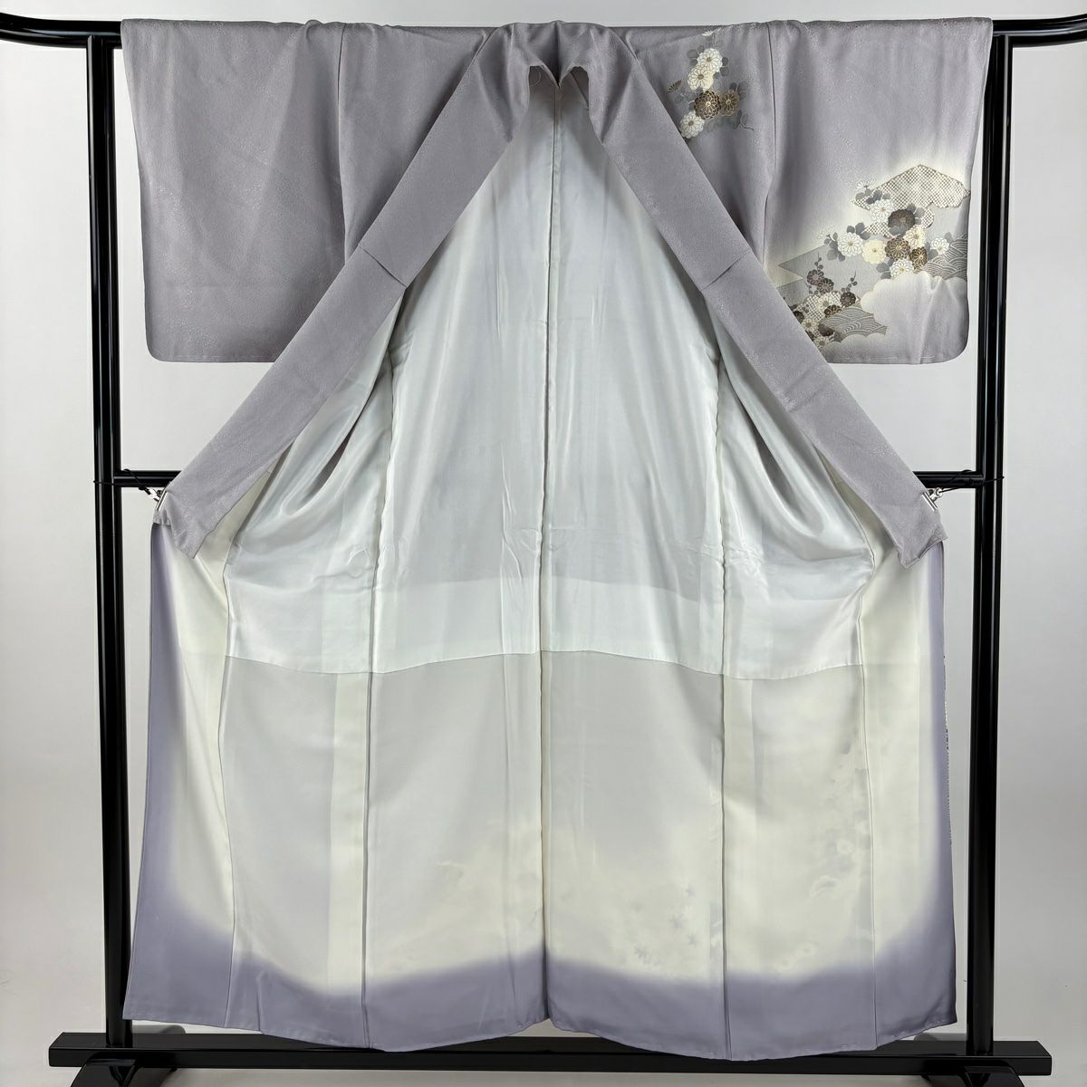 訪問服 身長157cm 袖長64.5cm M 雙層 菊花 松樹梅花 金銀彩 漸層 淡紫 純蠶絲 優品級