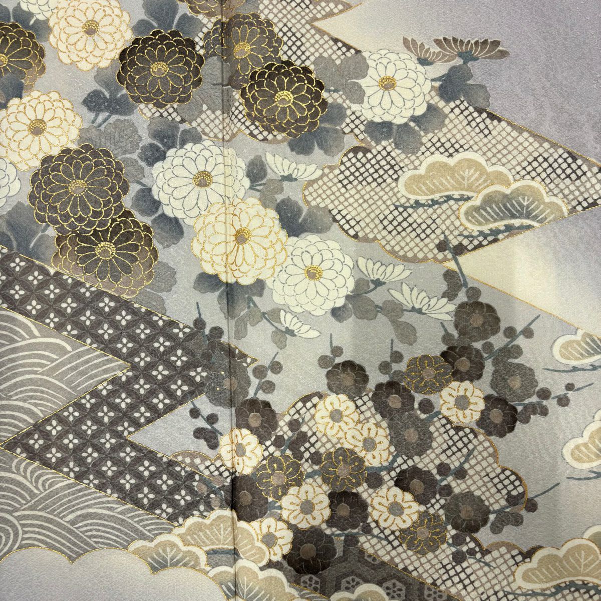 訪問服 身長157cm 袖長64.5cm M 雙層 菊花 松樹梅花 金銀彩 漸層 淡紫 純蠶絲 優品級