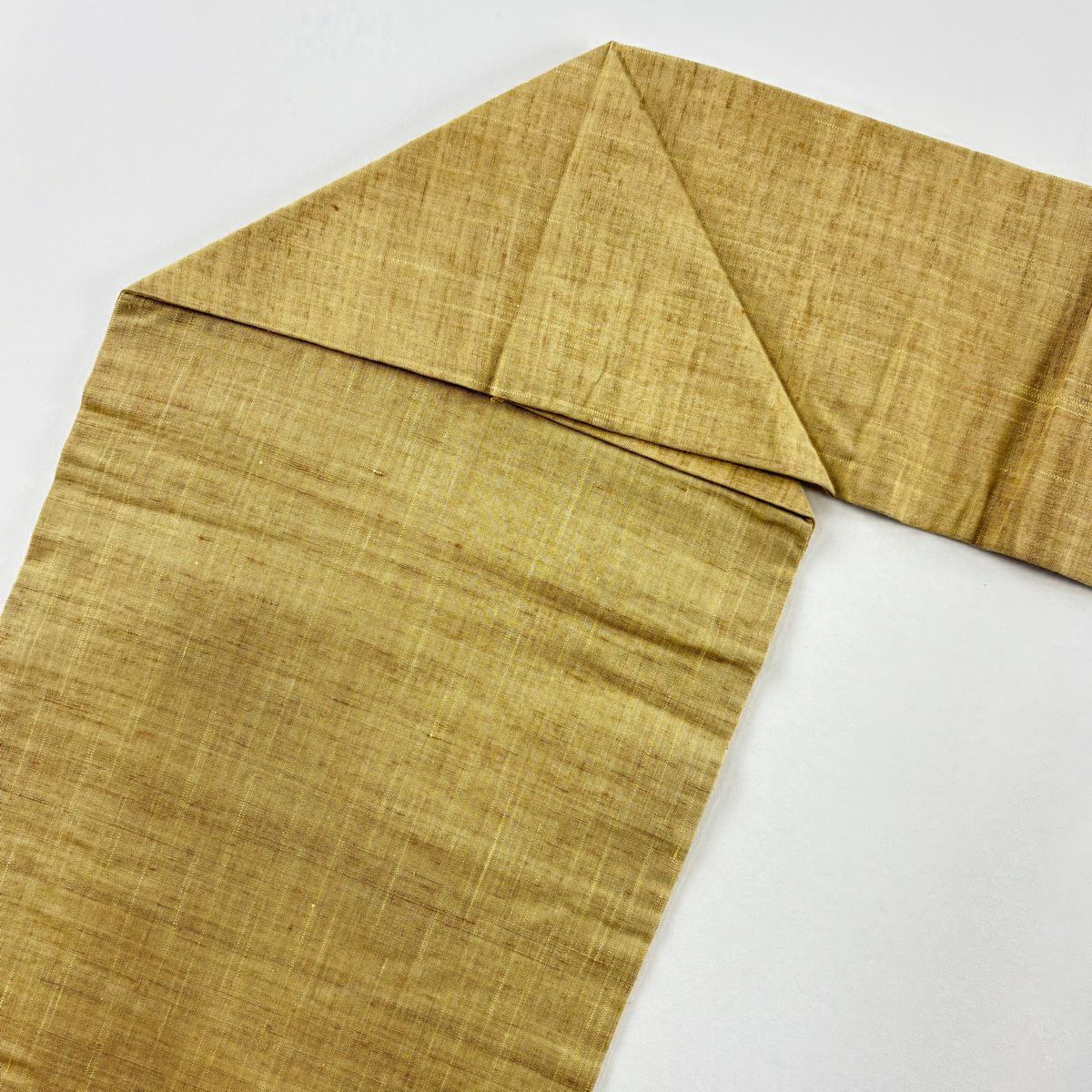 【美品】名古屋帶 優品級 紬織織 幾何圖案 刺繡 淺土色 純蠶絲