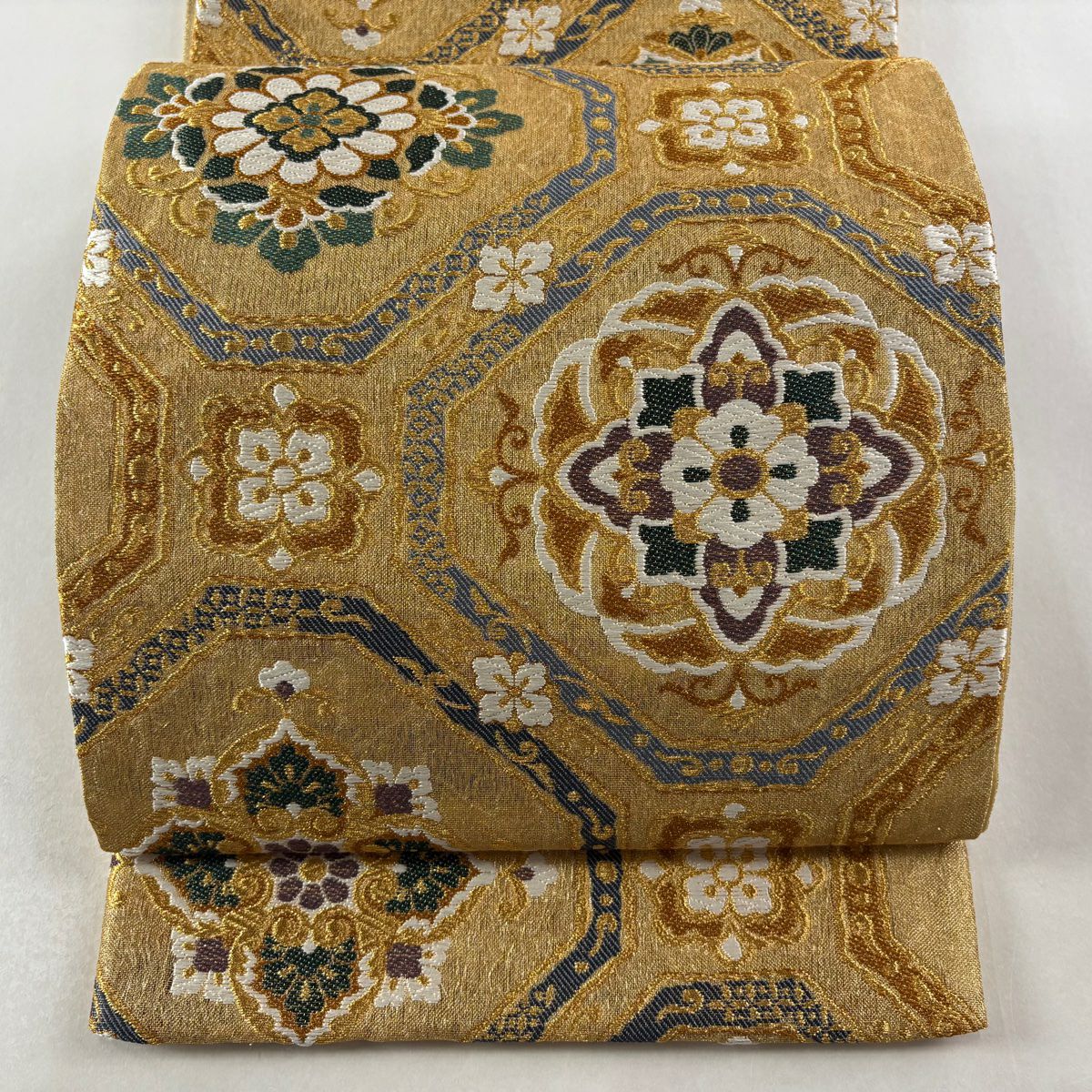 【美品】 袋帶 秀品級 華紋 蜀江華紋 唐織 金絲 金 六通 純蠶絲