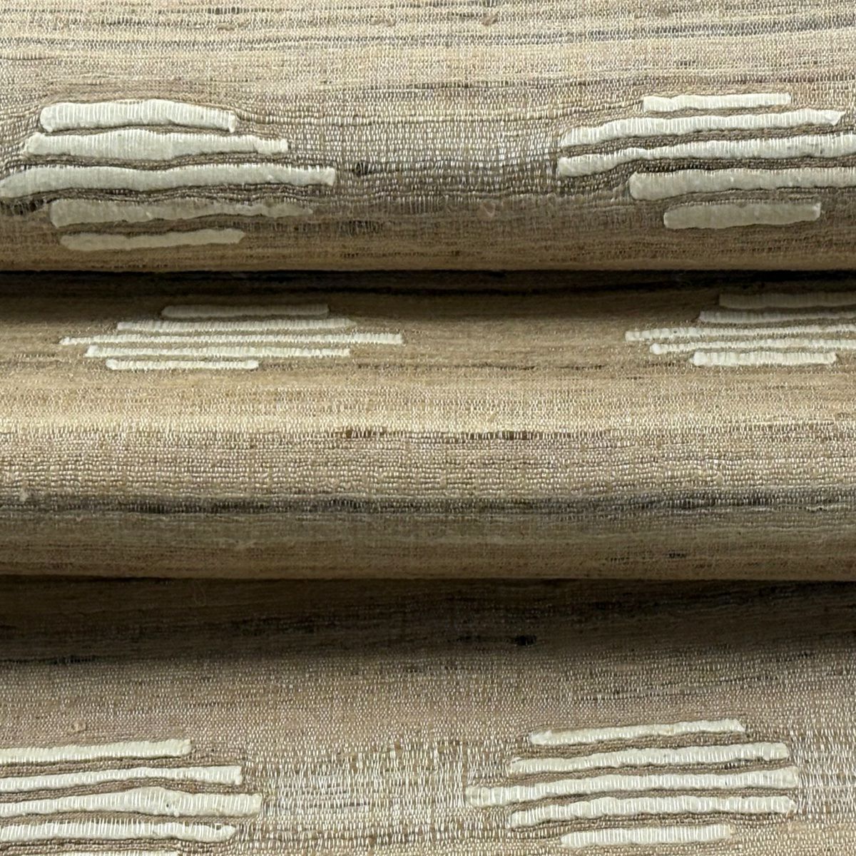 【美品】 袋帶 逸品級 有落款 有證書 幾何學圖案 野蠶絲 印度穆卡絲綢 米色 全通 純蠶絲