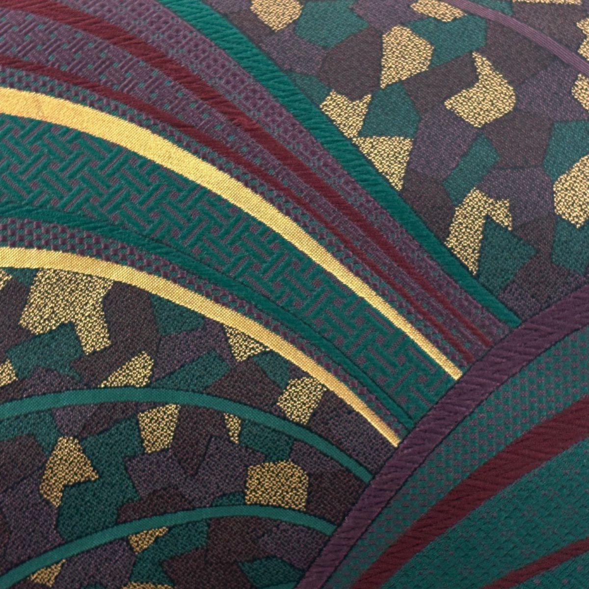 【美品】 袋帶 名古屋帶 秀品級 幾何學 金金箔 紫 純蠶絲