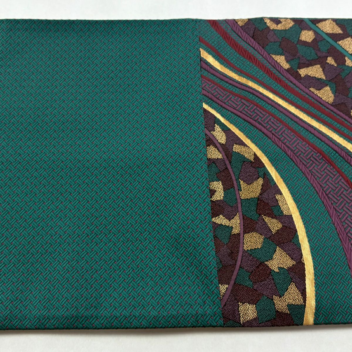 【美品】 袋帶 名古屋帶 秀品級 幾何學 金金箔 紫 純蠶絲
