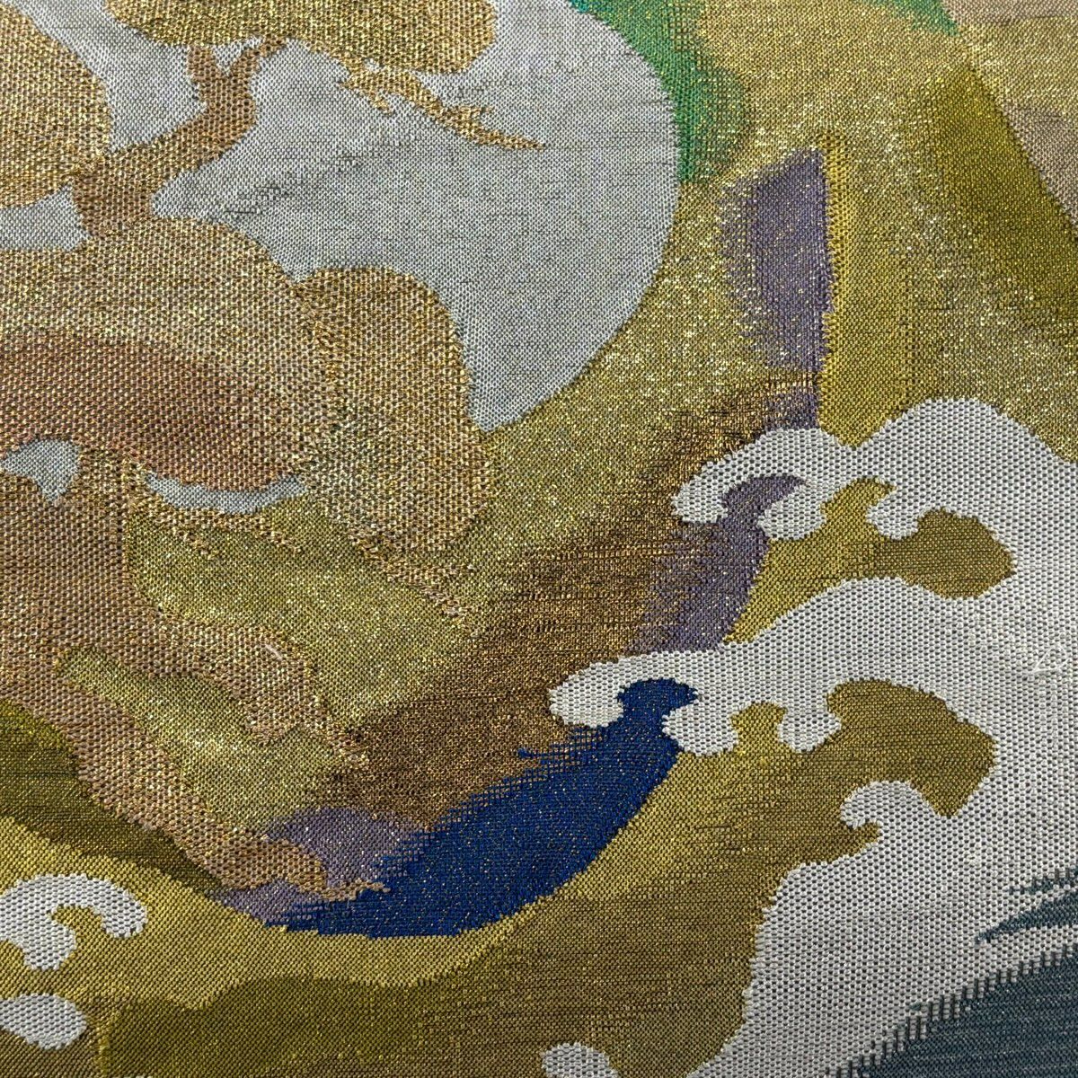袋帶 秀品級 波 松樹 金銀絲 青灰 素材 純蠶絲