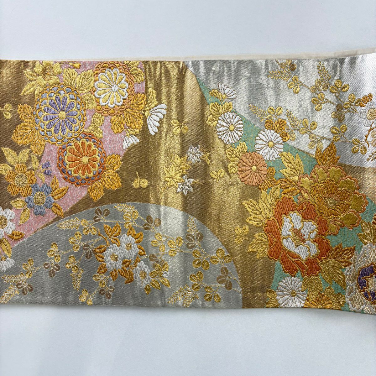 袋帶 秀品級 牡丹 萩 金絲 金金箔 金 六通 純蠶絲
