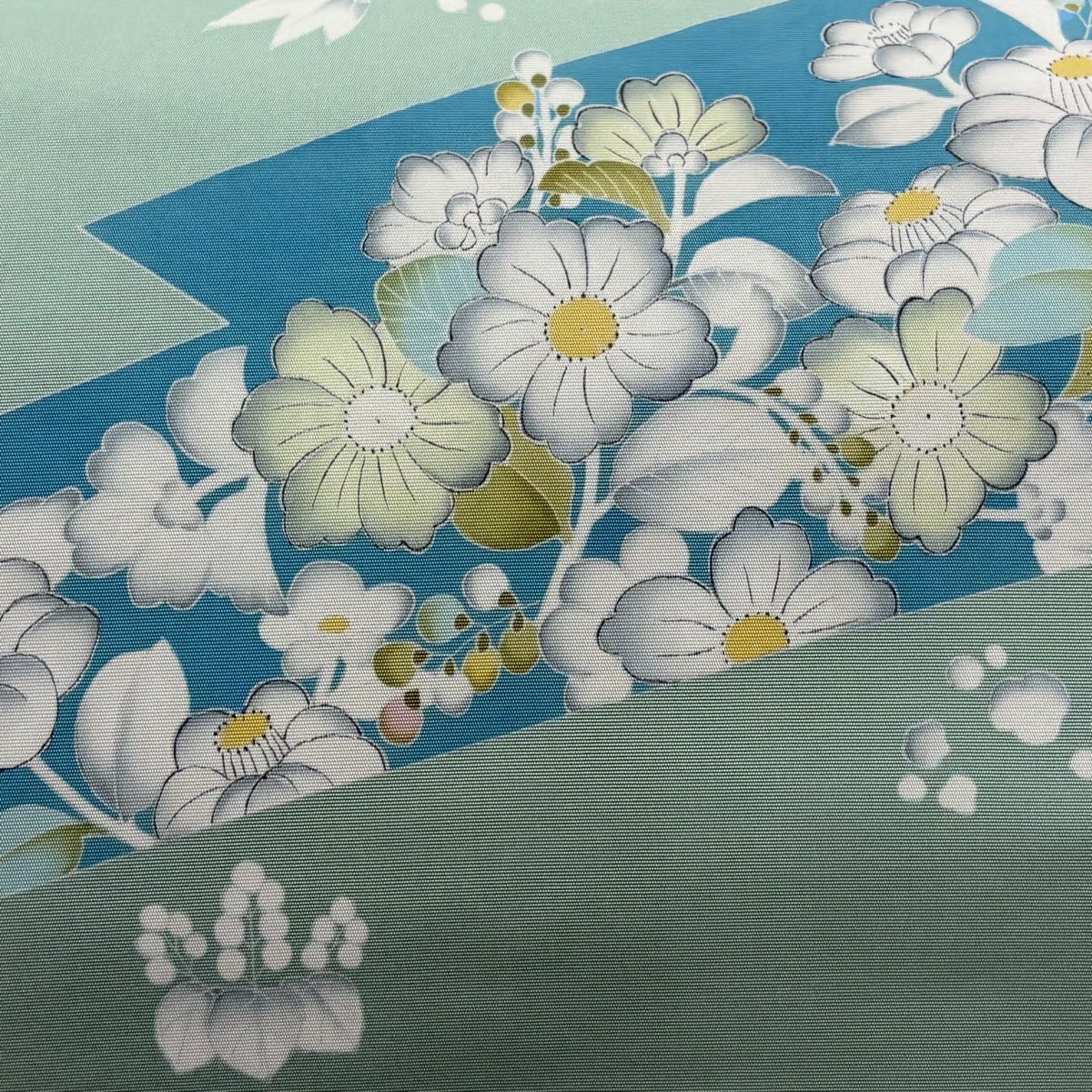 【美品】名古屋帶 秀品級 落款 草花紋紋 桐 薄綠 純蠶絲