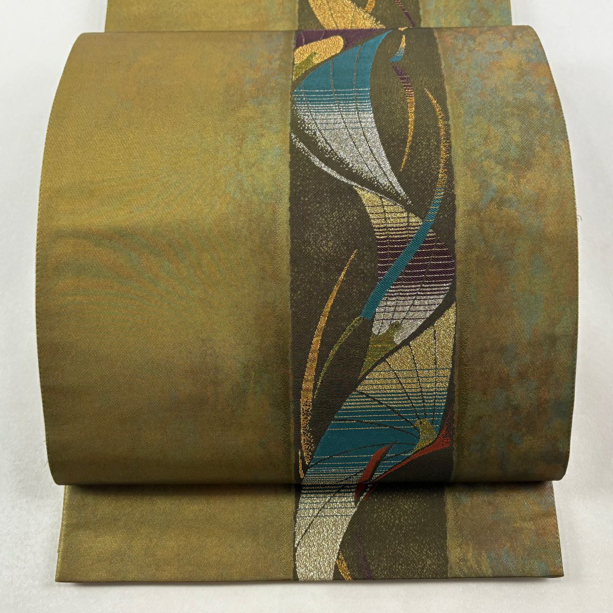 【美品】 袋帶 秀品級 孔雀 金金箔 金色 六通 純蠶絲