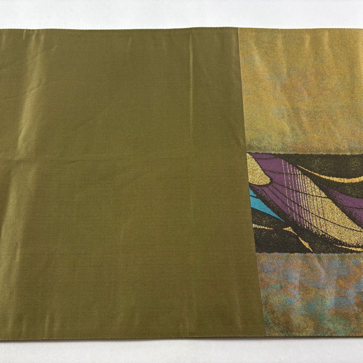 【美品】 袋帶 秀品級 孔雀 金金箔 金色 六通 純蠶絲
