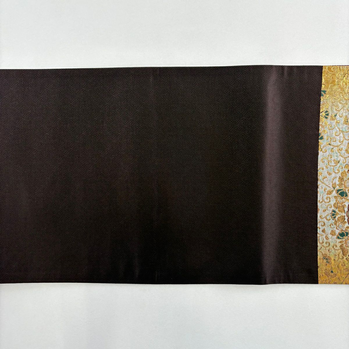 【美品】 袋帶 秀品級 花鳥 花唐草紋 金金箔 灰 深藍 六通 純蠶絲