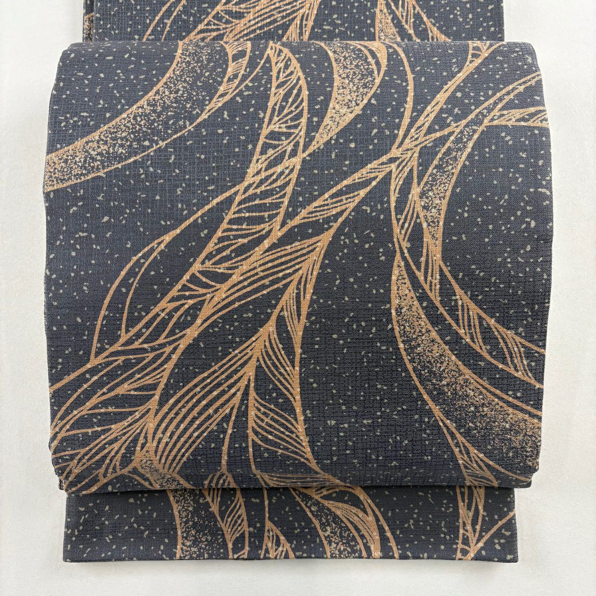 【美品】 袋帶 秀品級 紬織織地 関西仕立 雜幾何圖案 灰紫 全通 純蠶絲