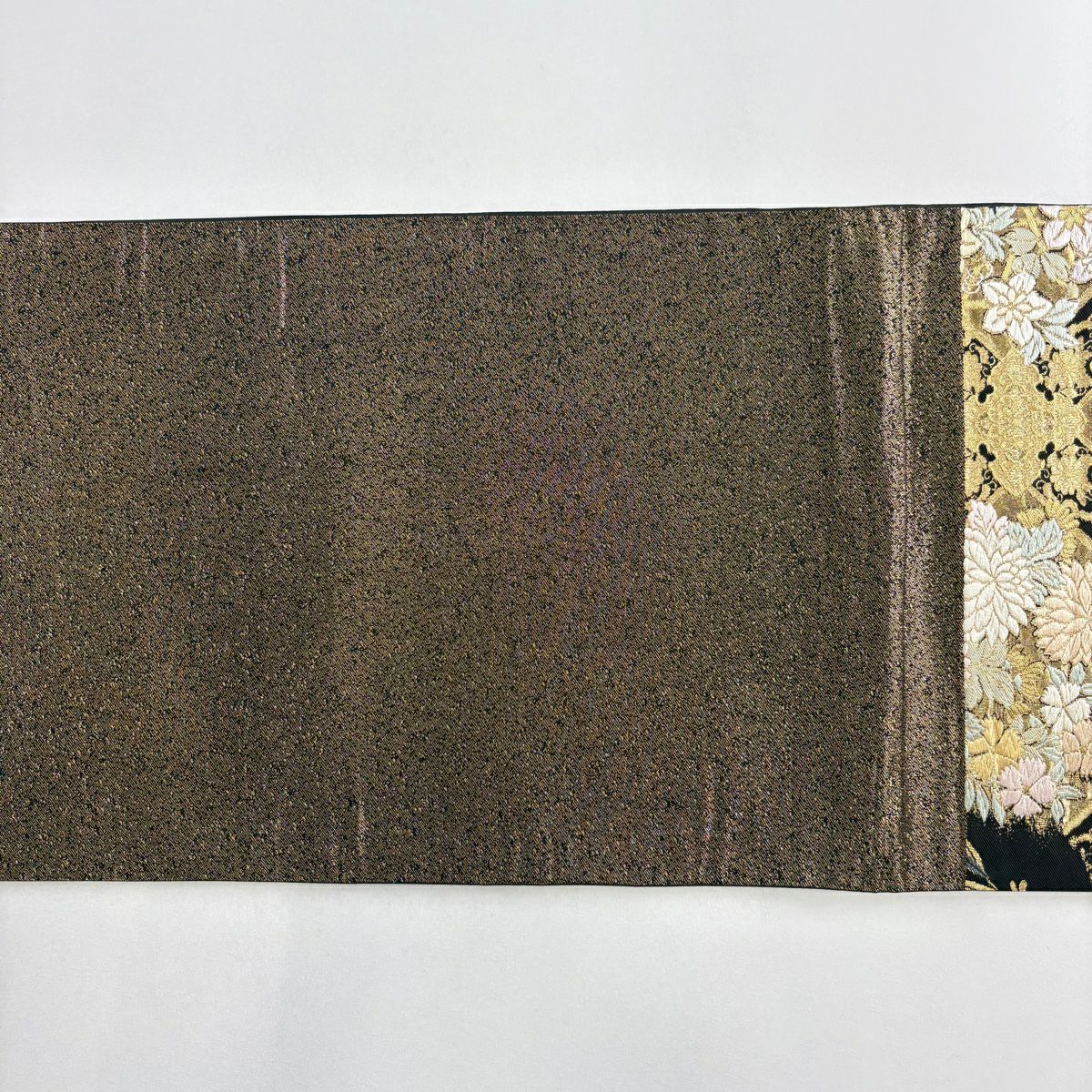 【美品】 袋帶 秀品級 花丸紋 柳 金金箔 金絲 黑 六通 純蠶絲