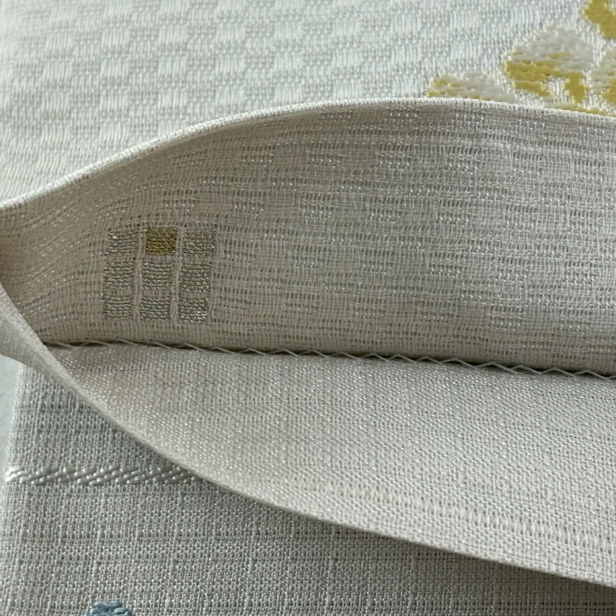 袋帶 逸品級 雙面 花菱 唐草紋 金絲 灰白 六通 純蠶絲