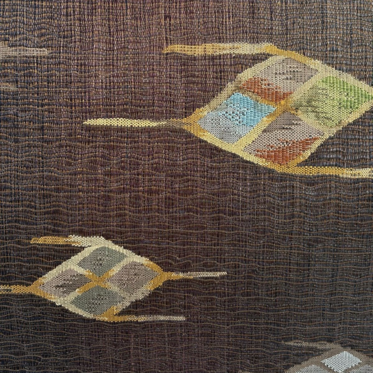 袋帶 秀品級 幾何學 金絲 茶紫 大鼓圖案 純蠶絲