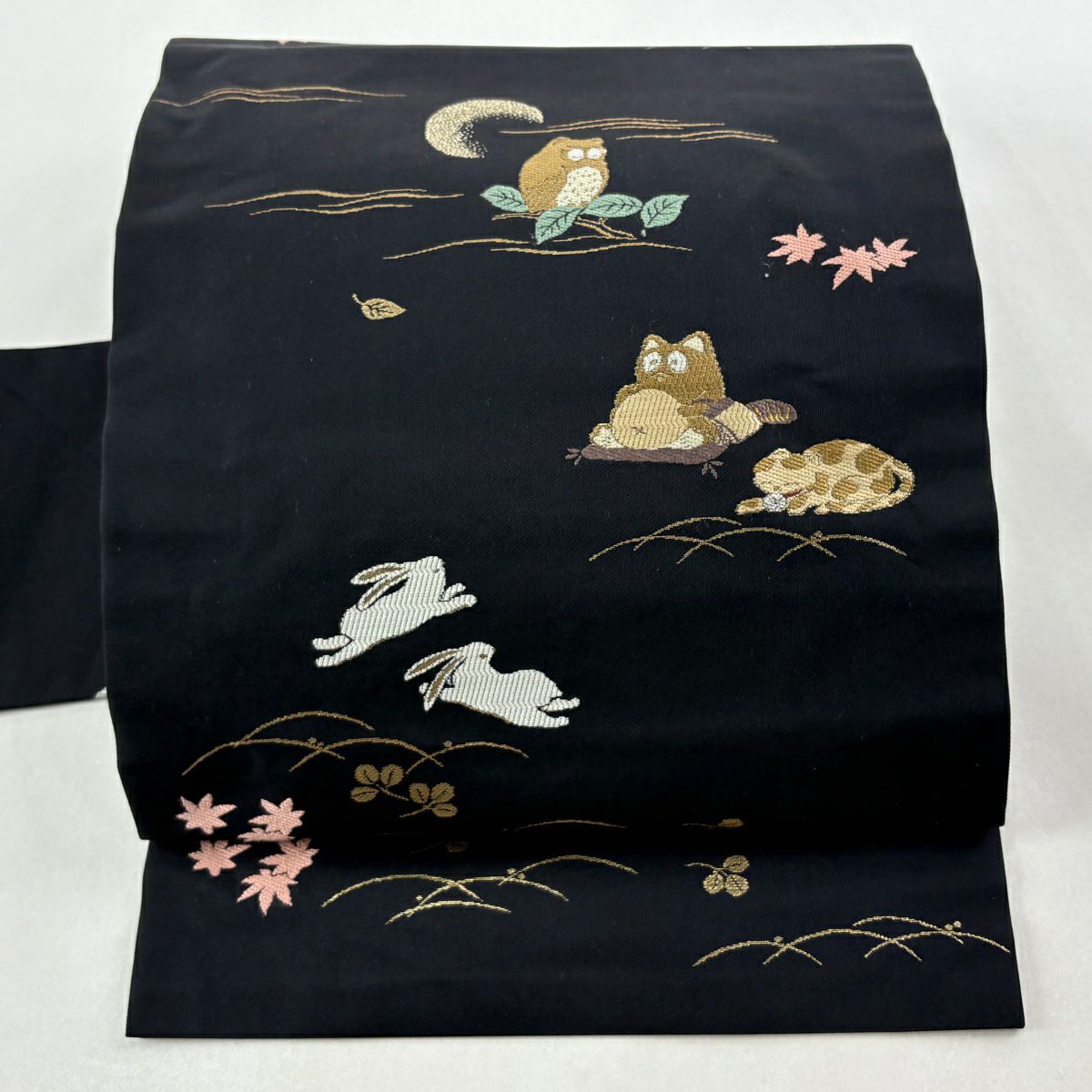 【美品】 名古屋帶 逸品級 貓狸 金金箔 黑 純蠶絲