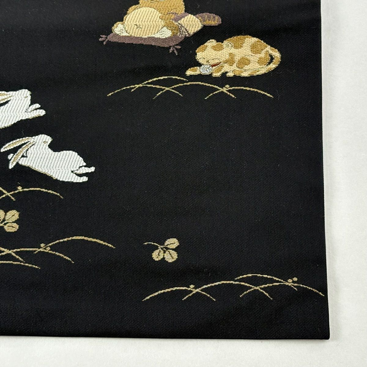 【美品】 名古屋帶 逸品級 貓狸 金金箔 黑 純蠶絲