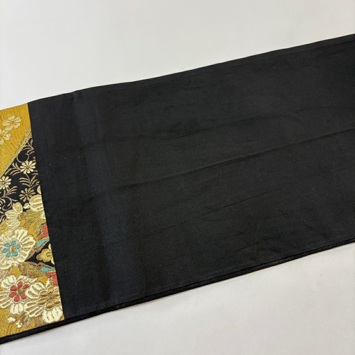 【美品】 袋帶 秀品級 華紋 蜀江紋 金金箔 黑 六通 純蠶絲